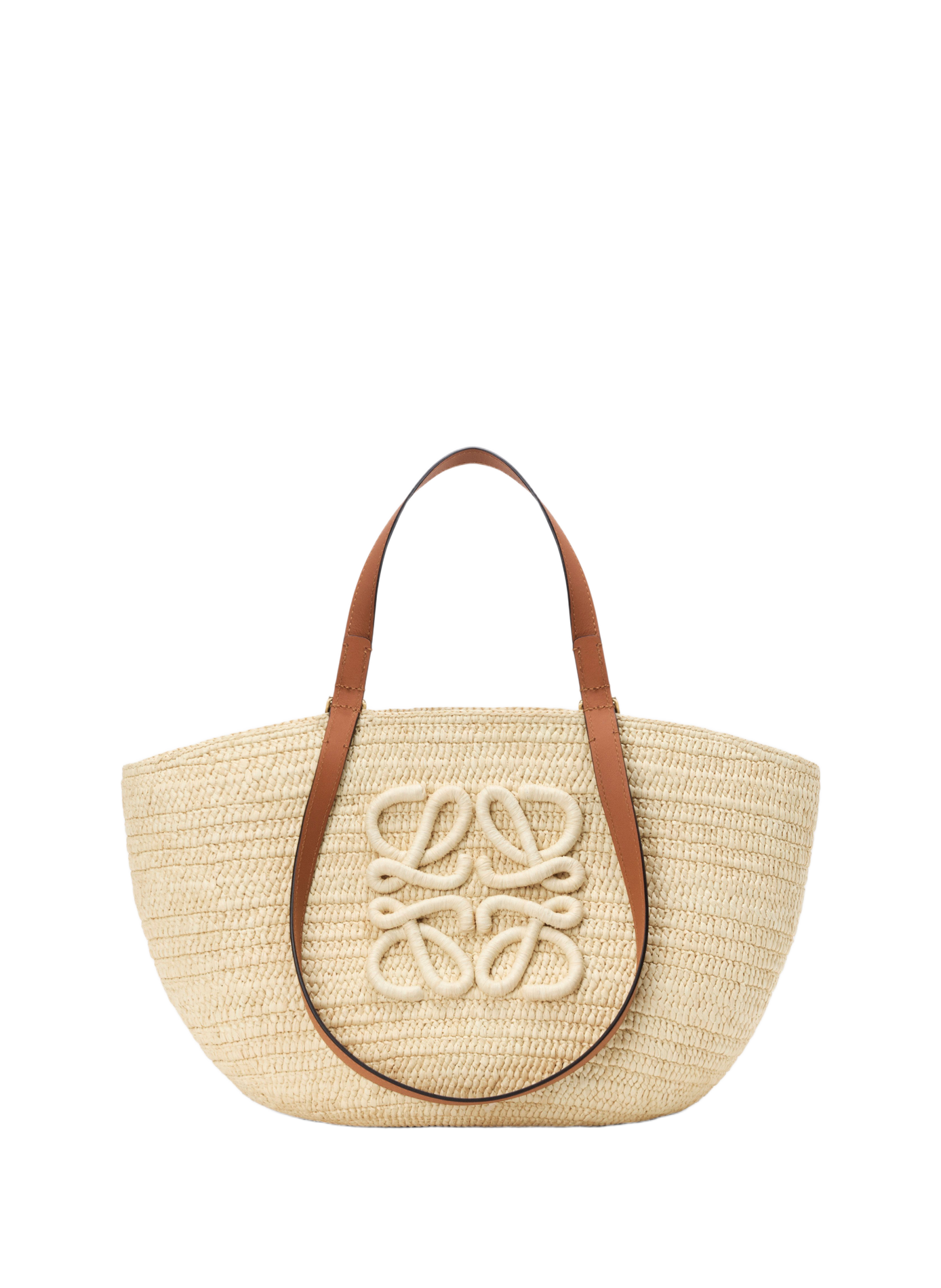 Panier Eclipse moyen en raphia et cuir de veau LOEWE Beige