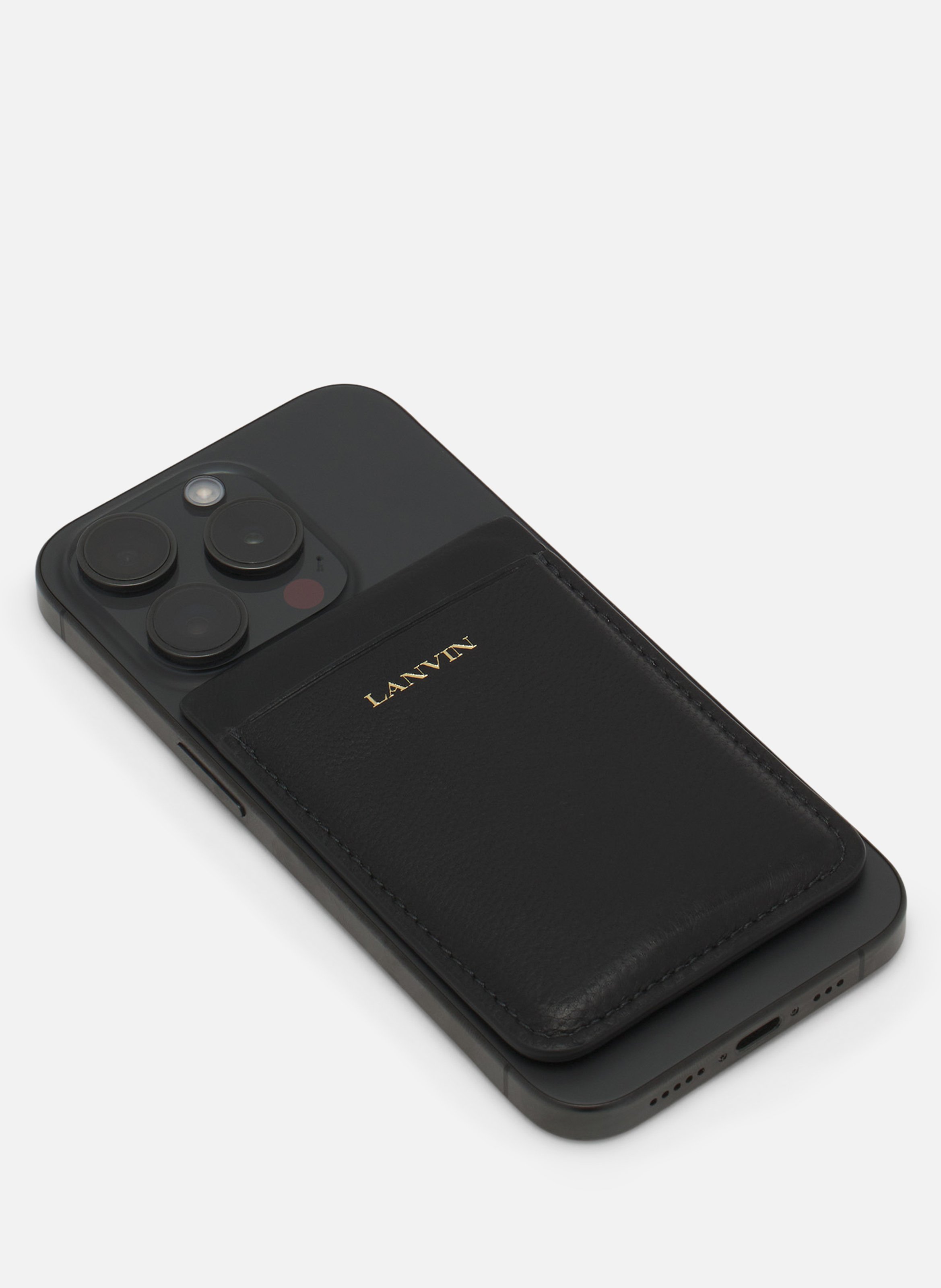 Porte-cartes magnétique en cuir LANVIN Noir