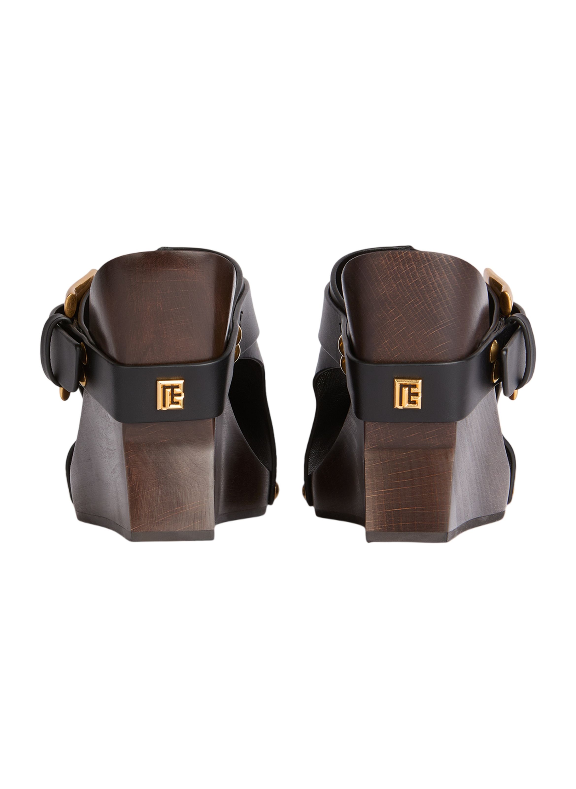 Mules anthem wedge en cuir lisse BALMAIN Noir