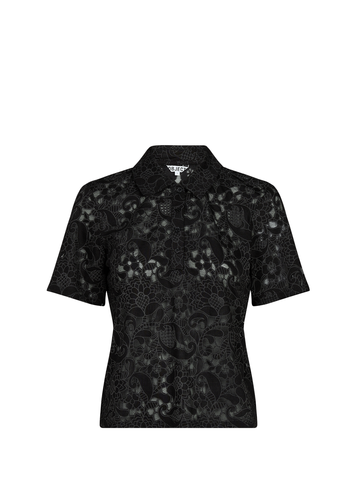 Short-sleeved floral lace polo OBJECT Black