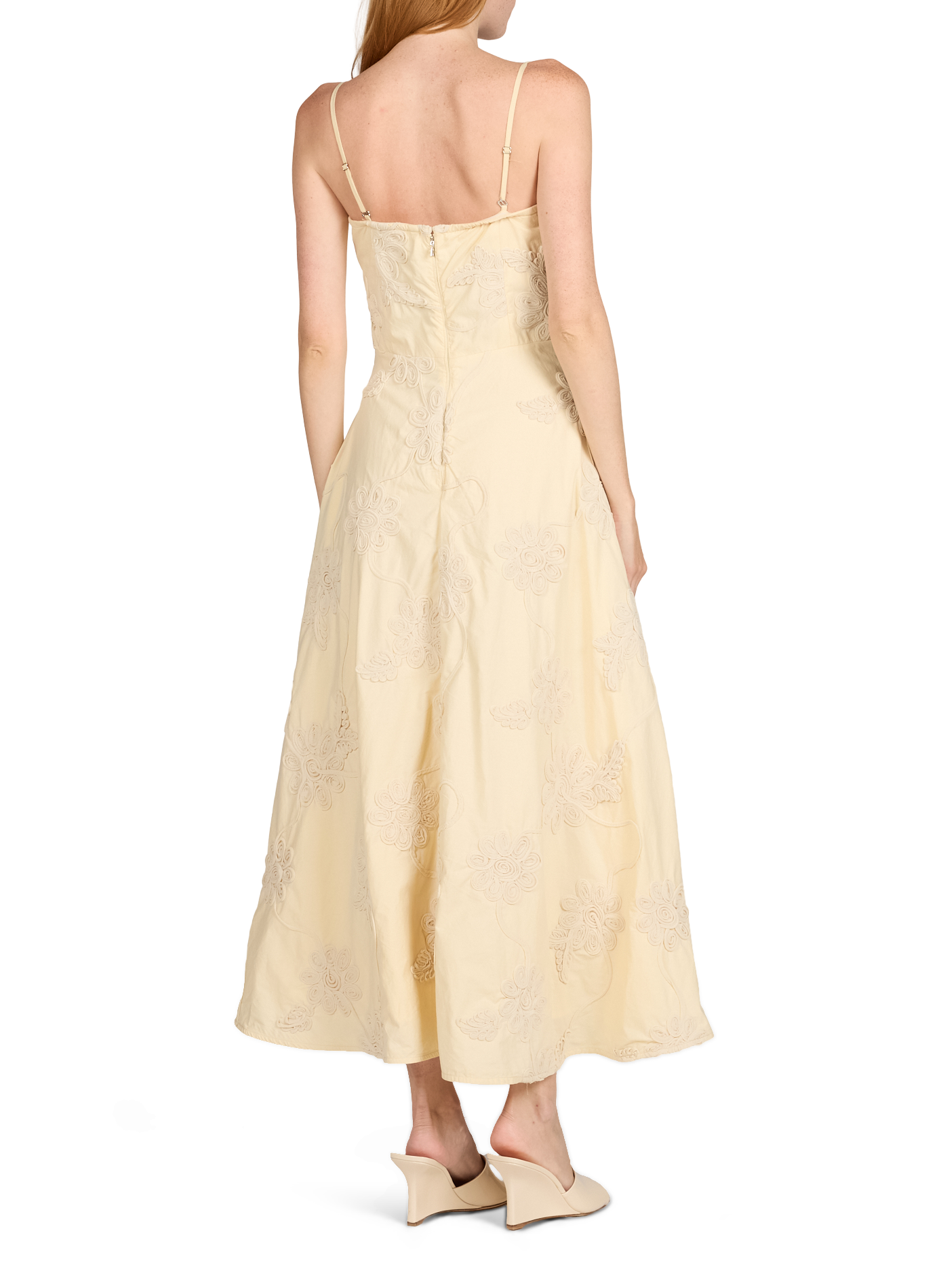 Midi-Kleid mit weiter Passform und Baumwollstickerei ROTATE Gelb
