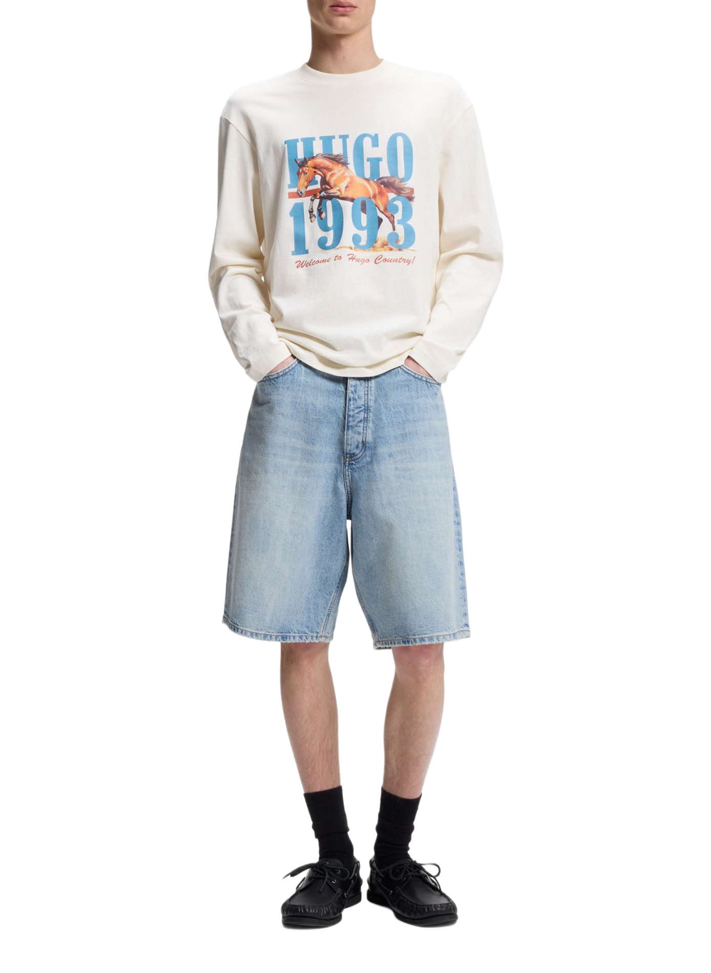 Printed straight t-shirt HUGO BLUE White