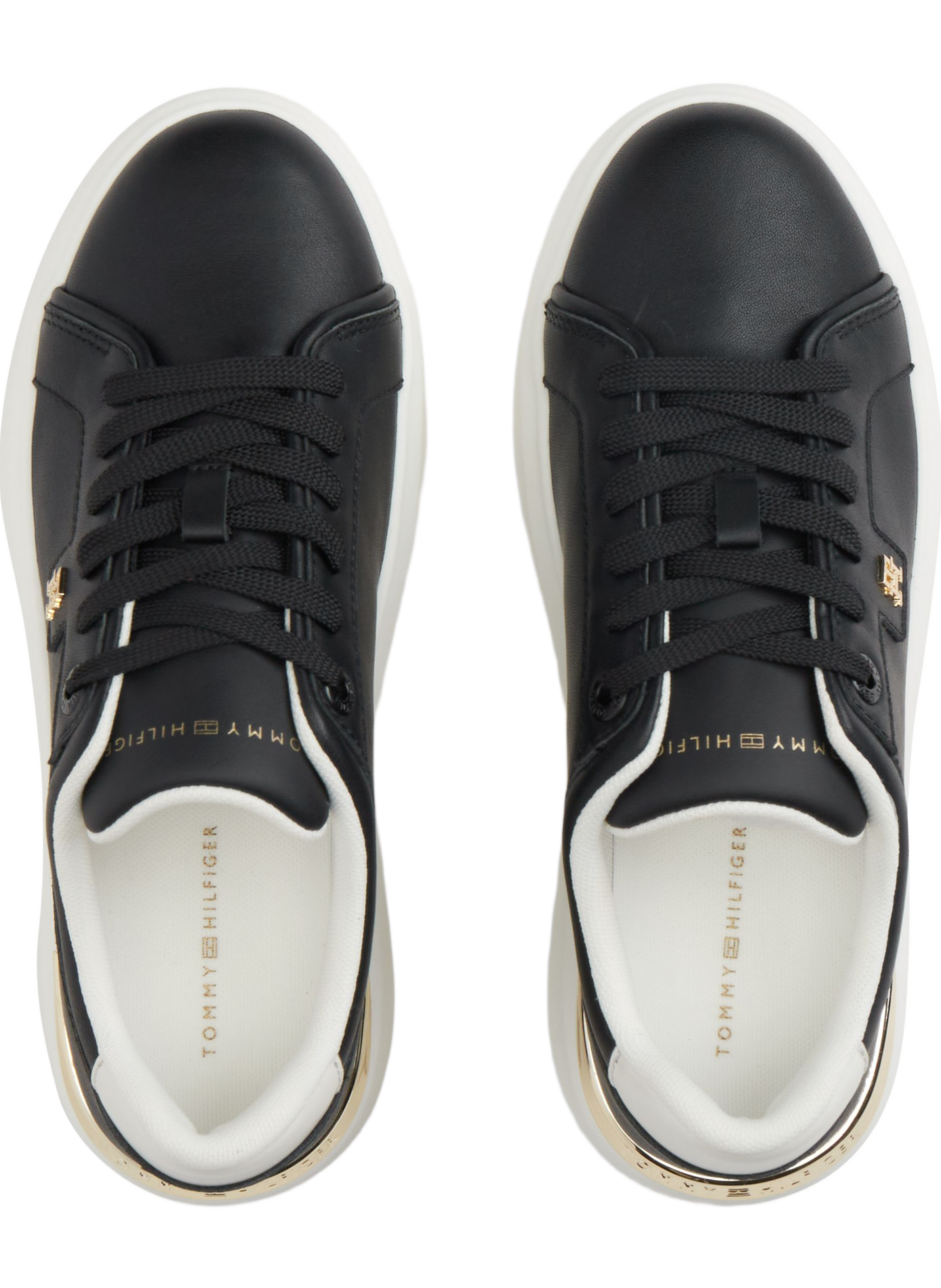 Sneakers with thick soles and gold detail in leather TOMMY HILFIGER Black