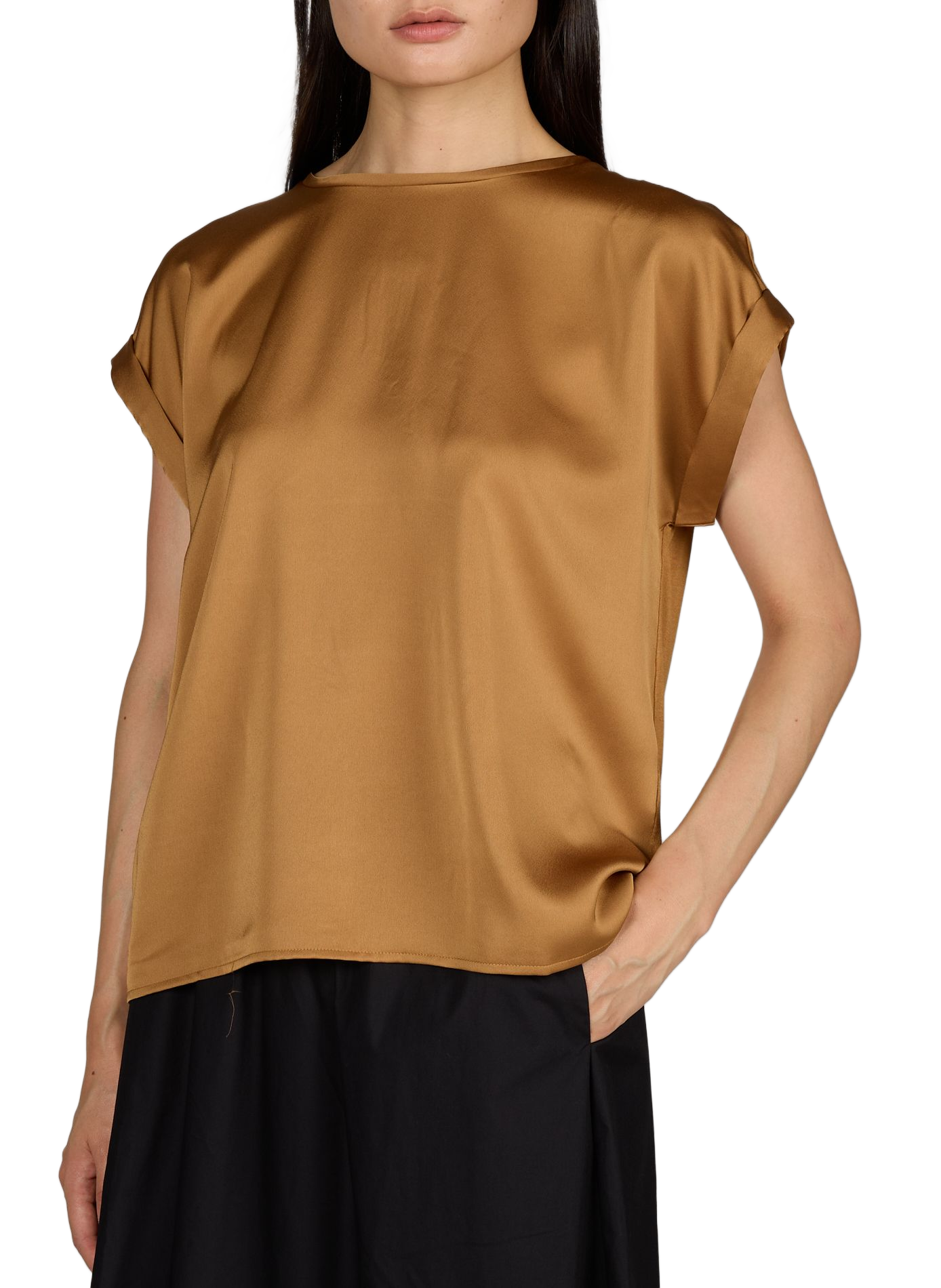 Satint-shirt mit Rundhalsausschnitt VILA Braun