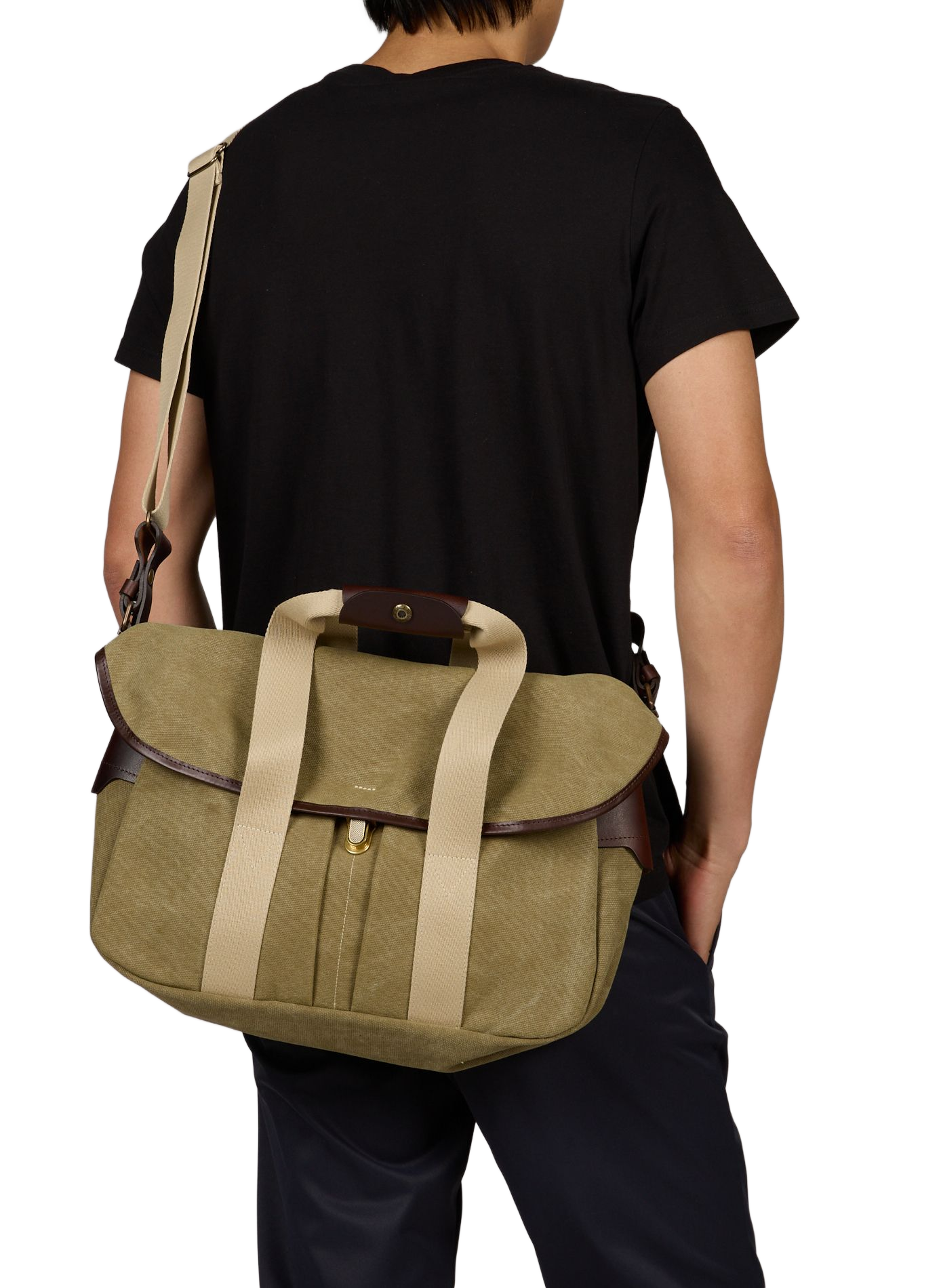 Business bag Musette in cotton and leather BLEU DE CHAUFFE Khaki