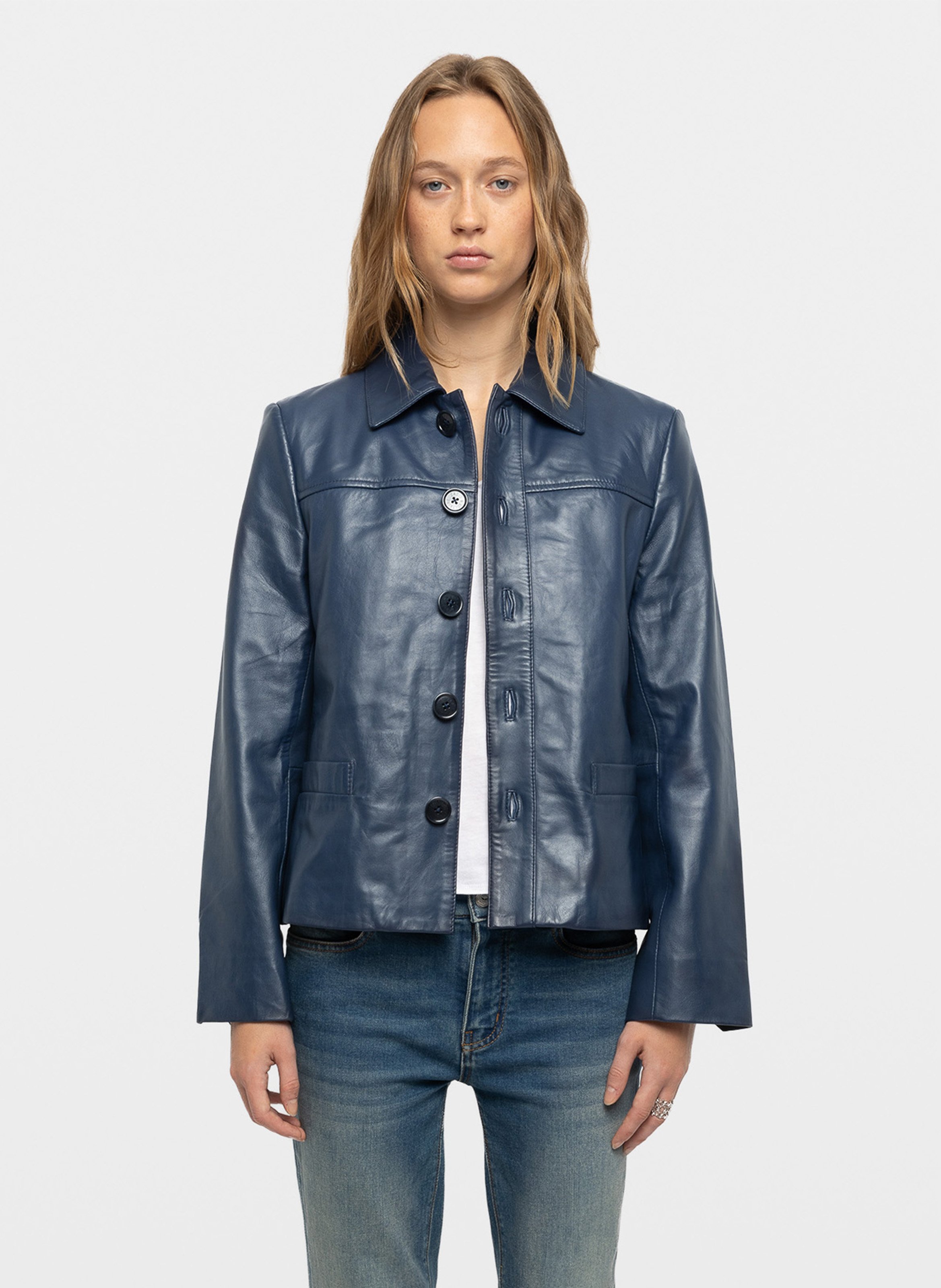 Veste col classique en cuir liamys ZADIG&VOLTAIRE Bleu