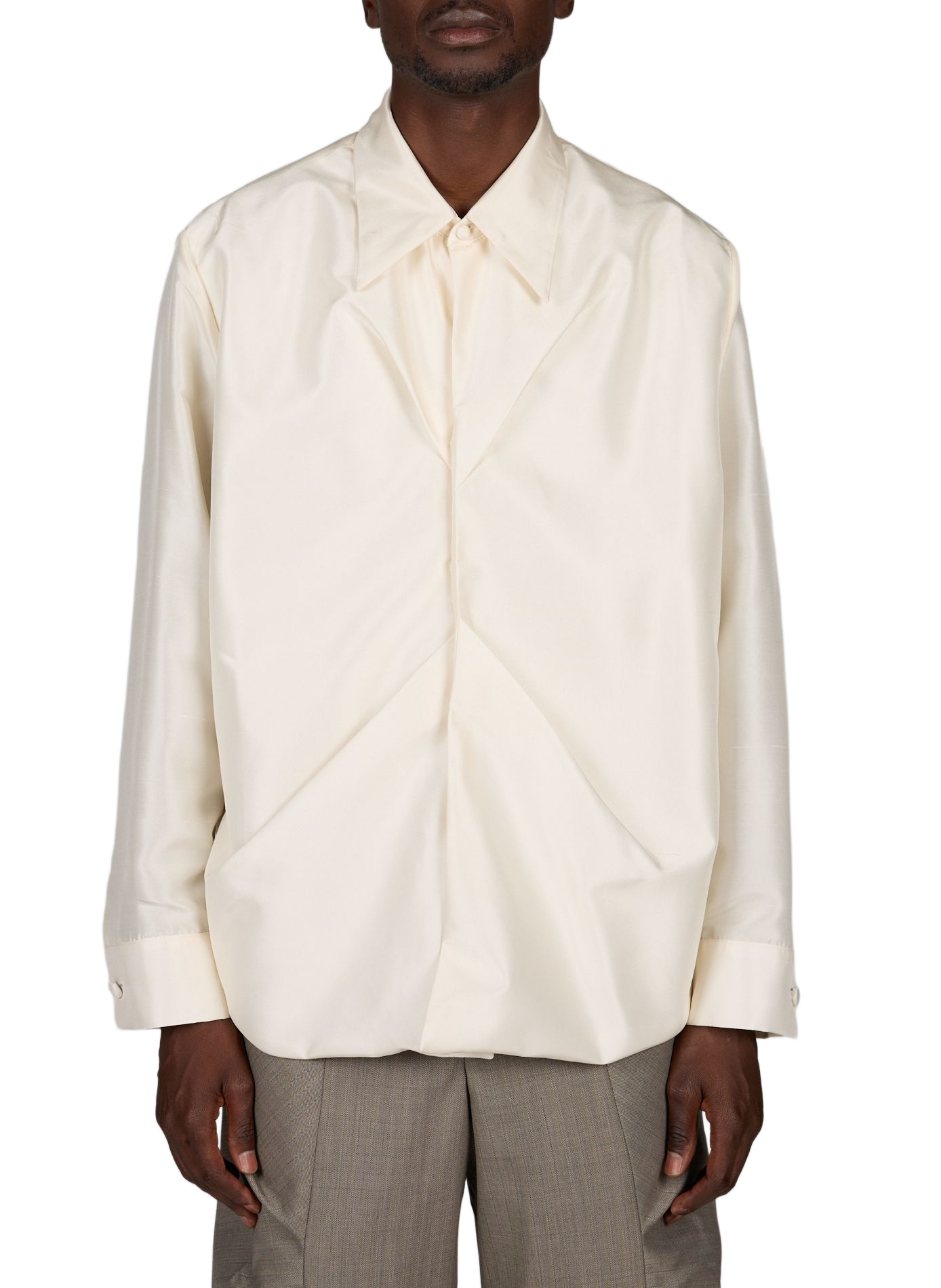 Pleated silk Cruces shirt CAMPILLO Beige