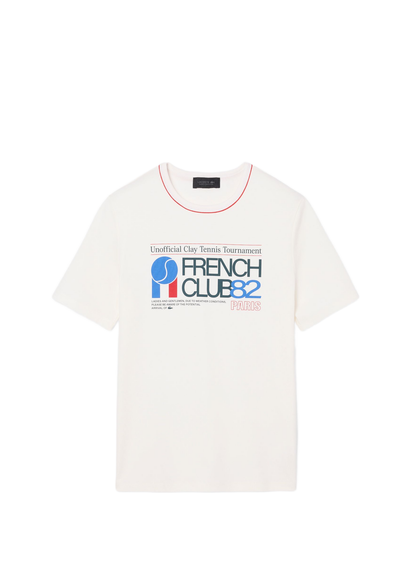 T-shirt Ocean Garros droit col rond en coton LACOSTE Blanc