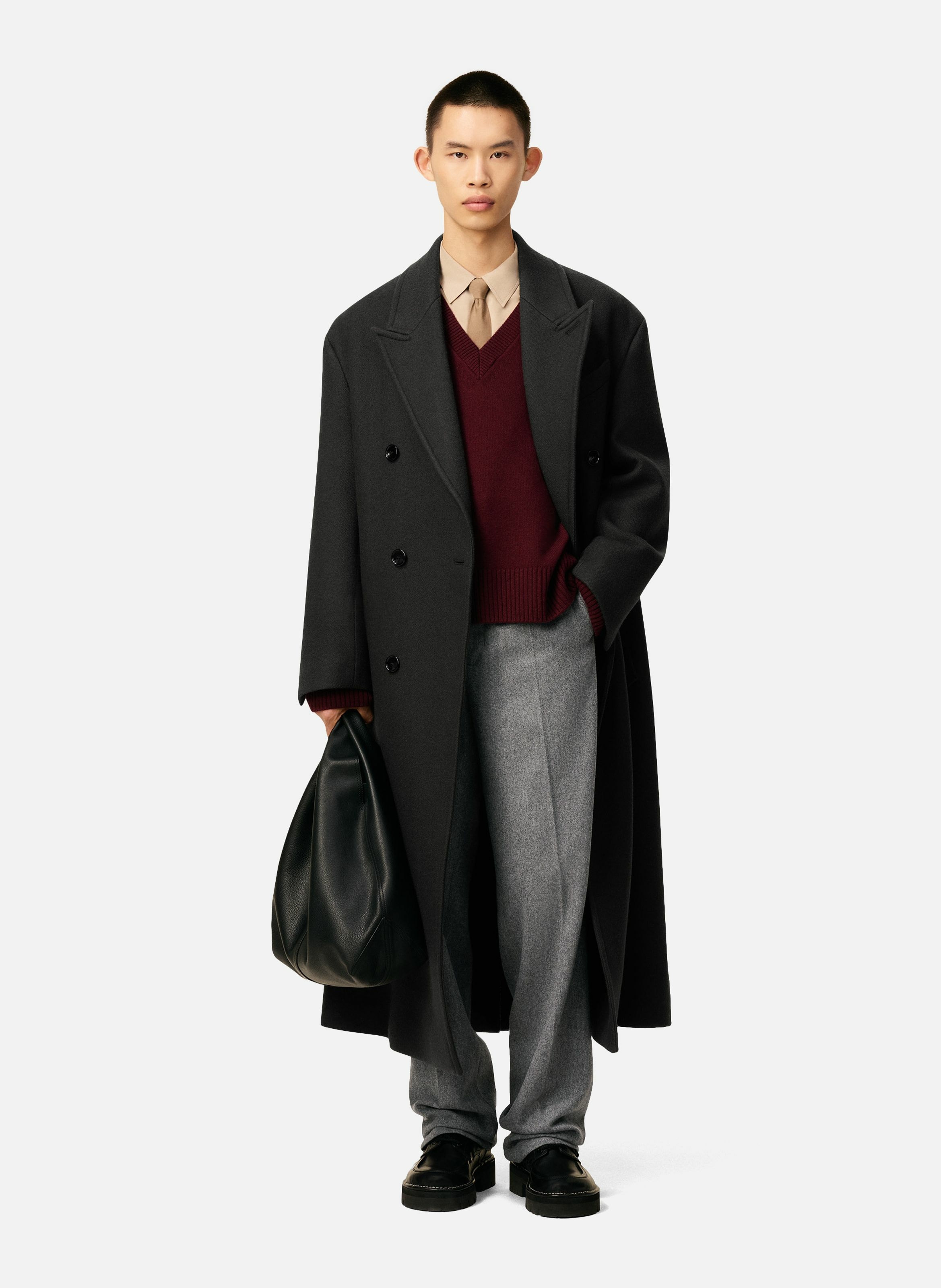 AMI PARIS Manteau long croisé en laine Gris