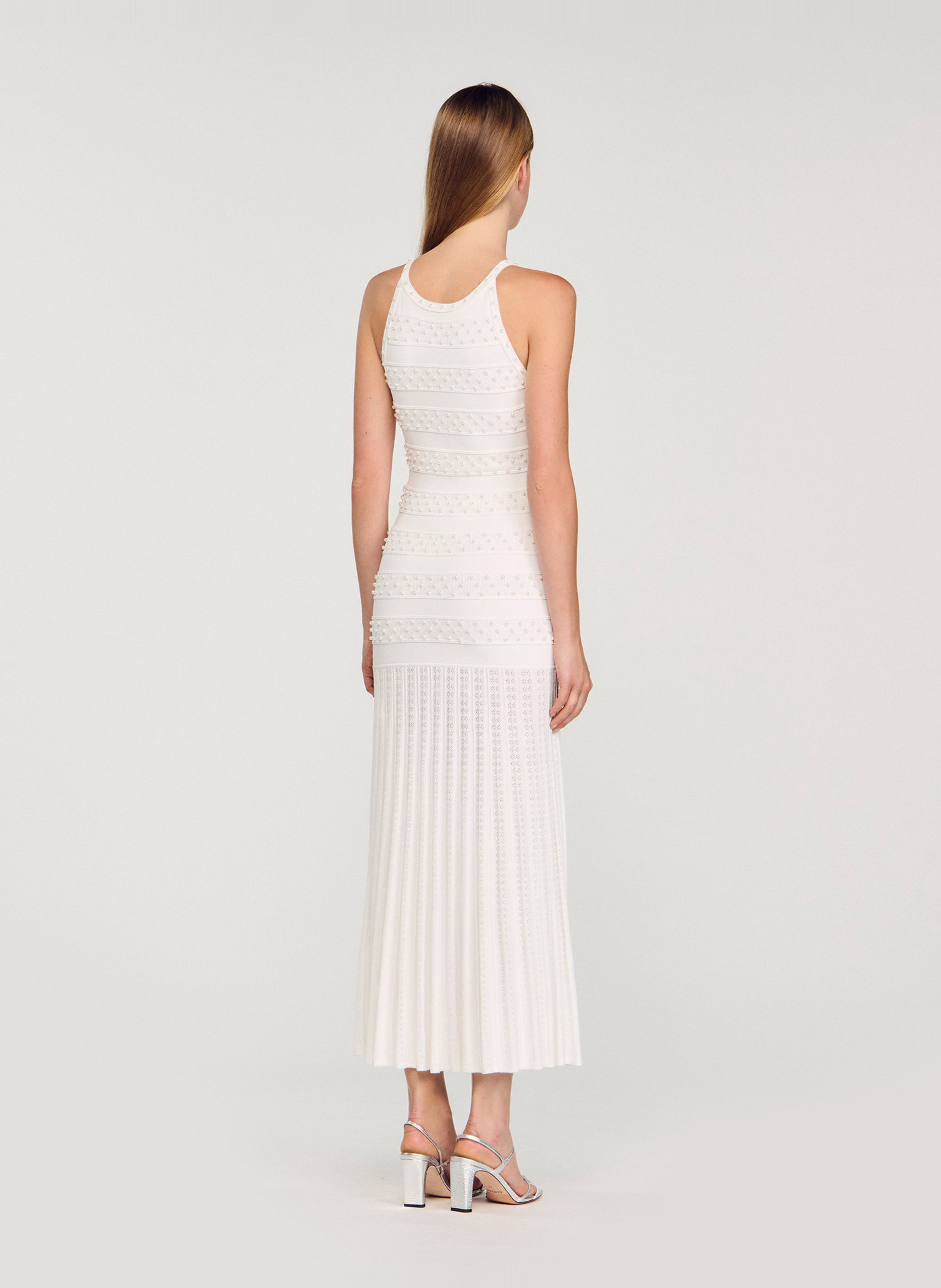 Robe longue évasée col rond SANDRO Blanc