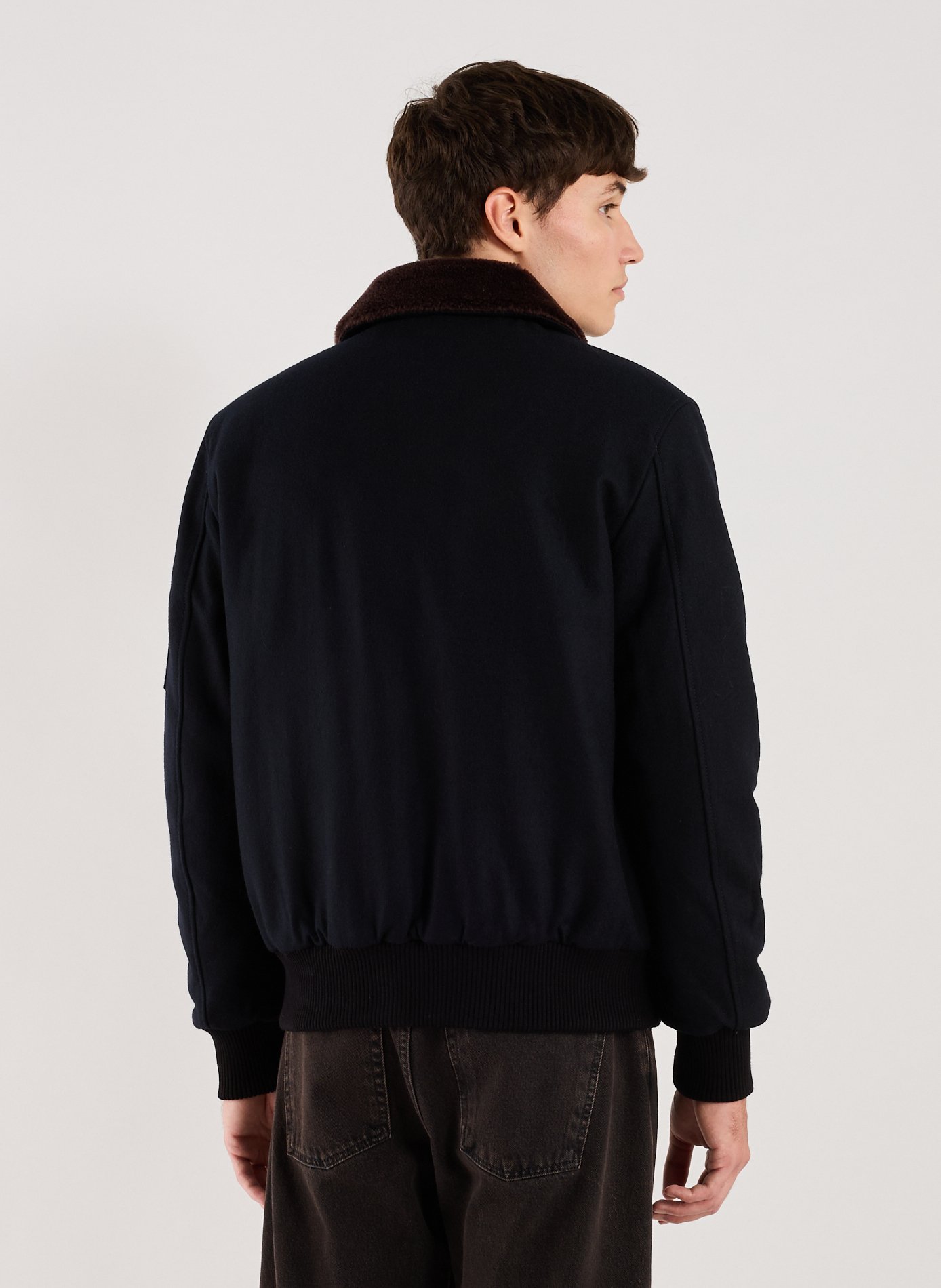 Veste ample à col contrasté en laine mélangée BOMBERS ORIGINAL Bleu