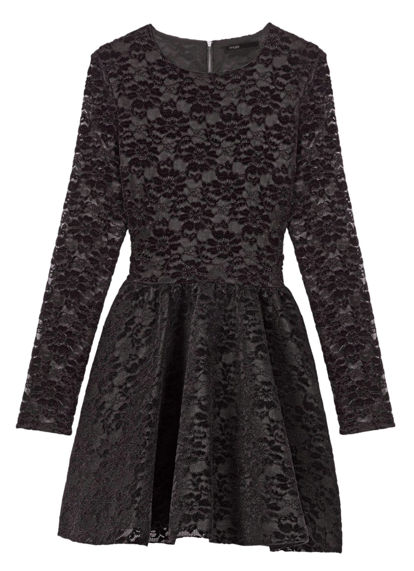 Robe courte en dentelle col rond MAJE Noir