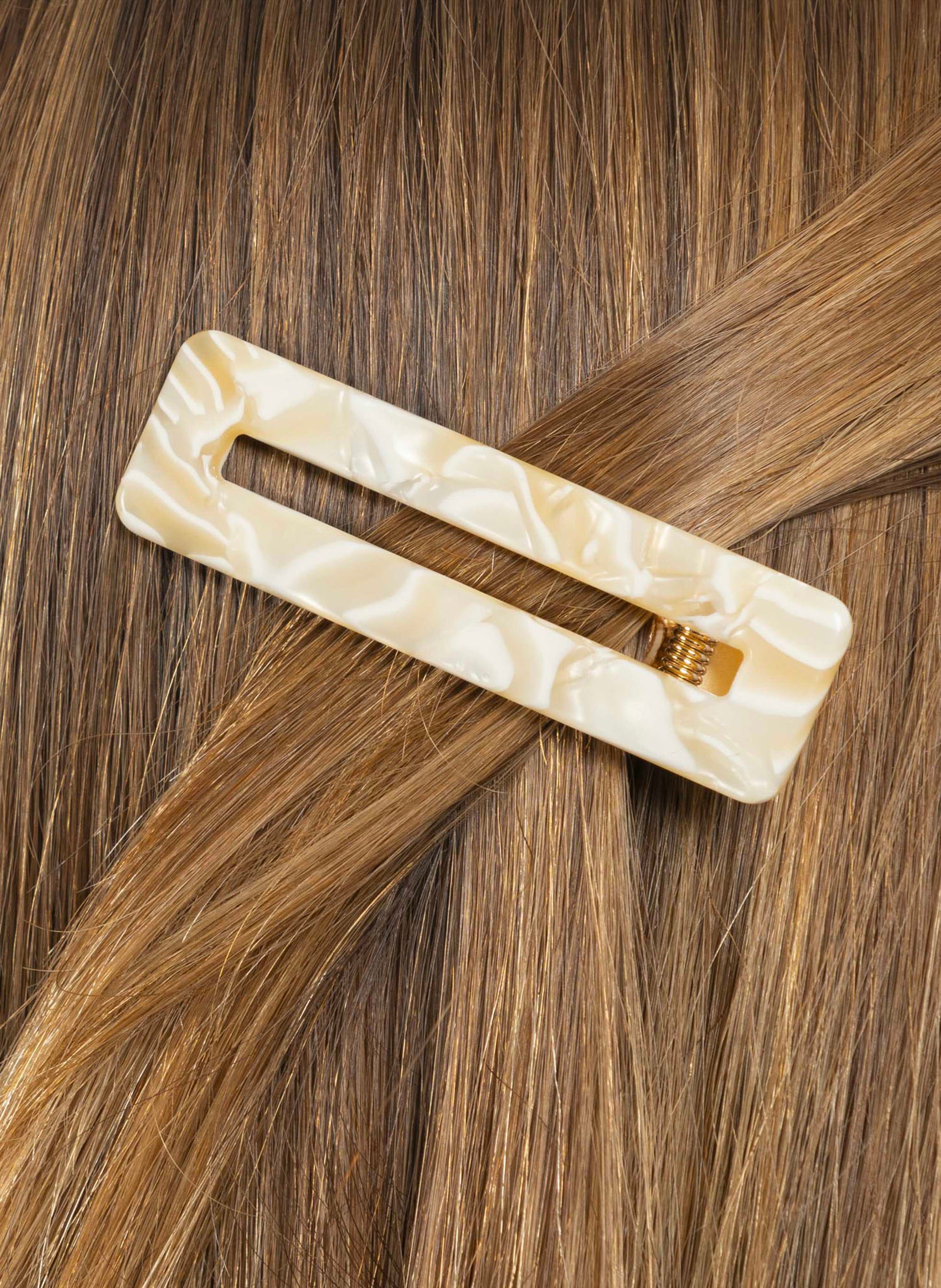 Barrette à cheveux rectangle en acétate de cellulose et acier inoxydable KURAGE GINZA Beige