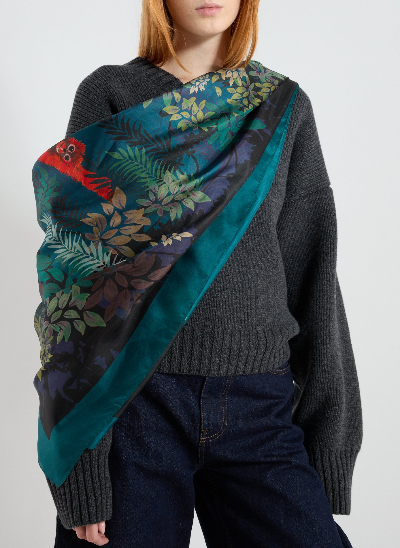 Foulard imprimé floral en soie WILD Bleu