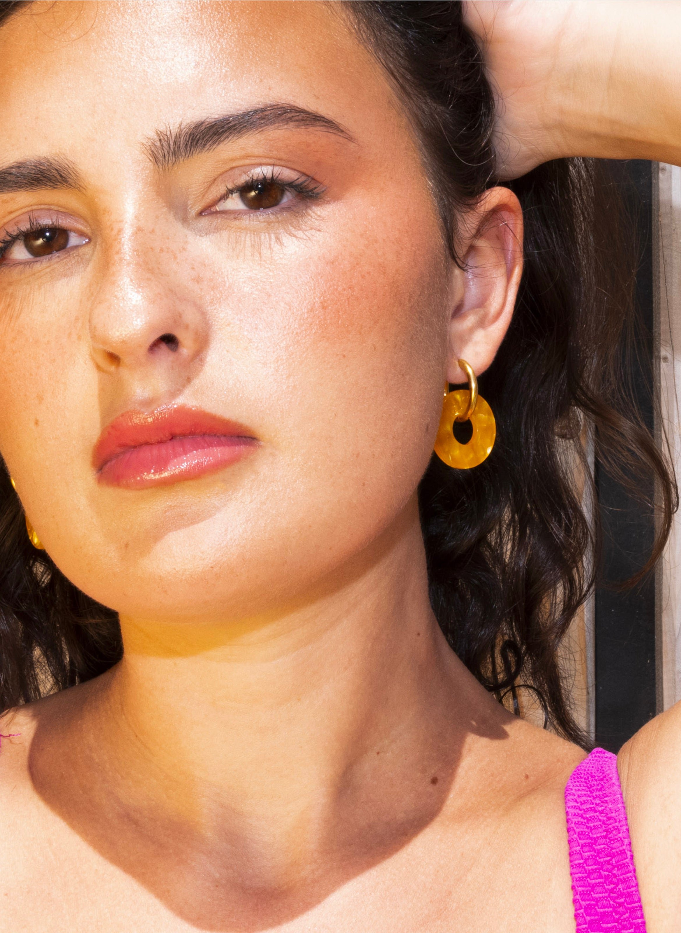 Boucles d'oreilles donuts avec anneaux en acier inoxydable argenté KURAGE GINZA Orange