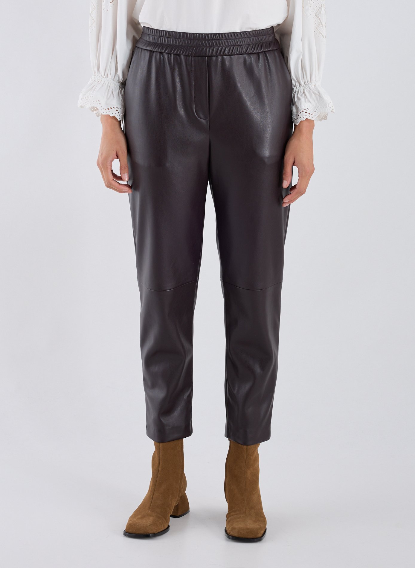 SUNCOO Pantalon droit aspect cuir Rouge