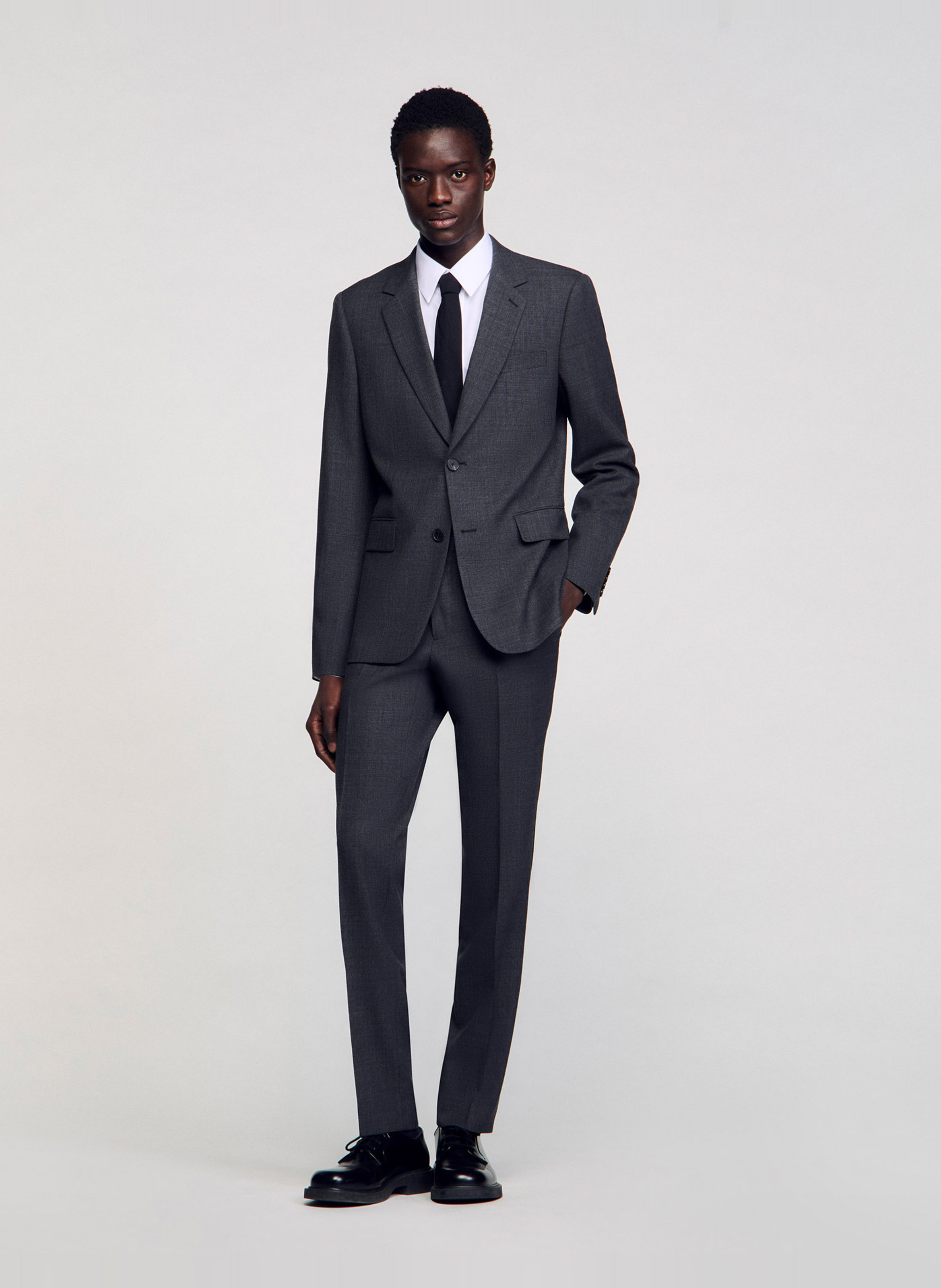 Veste col tailleur en laine SANDRO Gris