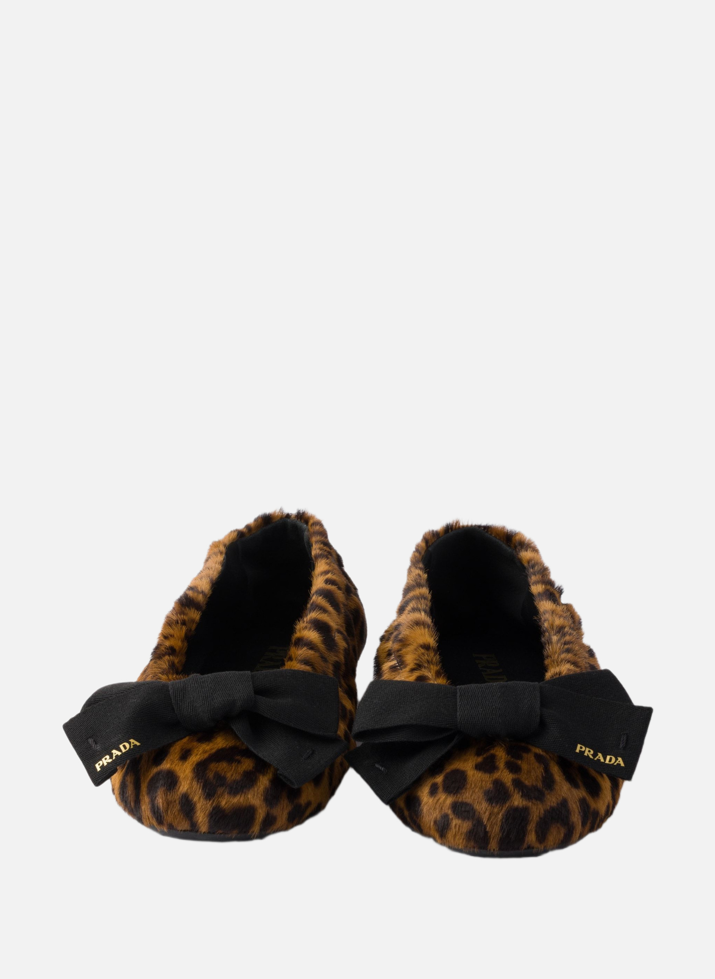 Ballerines en cuir imprimé avec nœud PRADA Beige