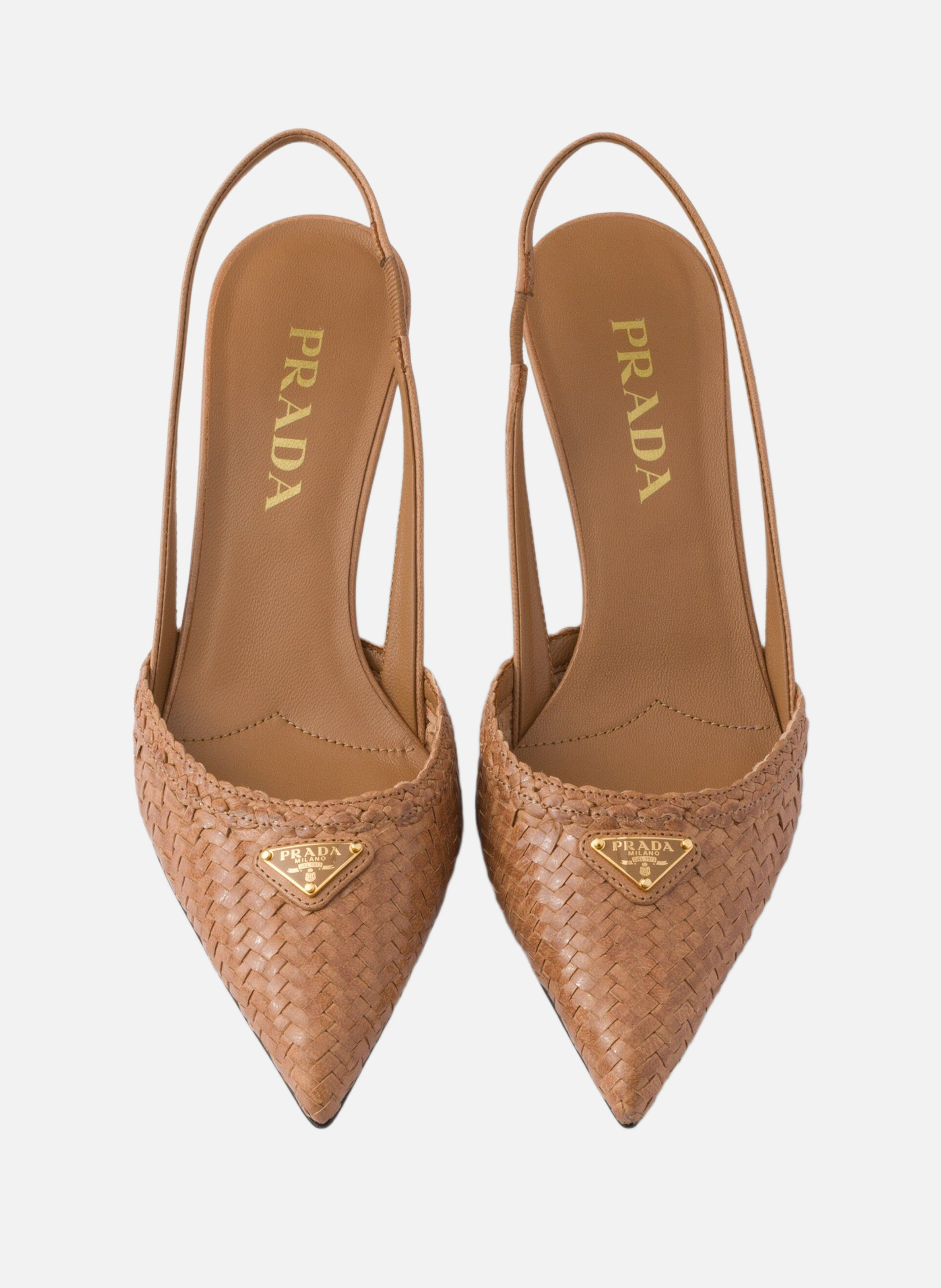 Escarpins à bride arrière en cuir tressé PRADA Beige