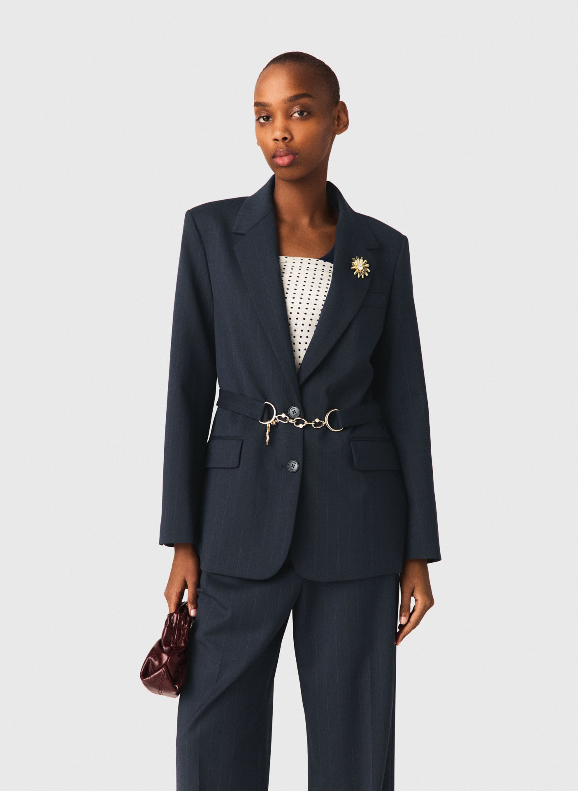 Veste tailleur droite en laine mélangée MAJE Bleu