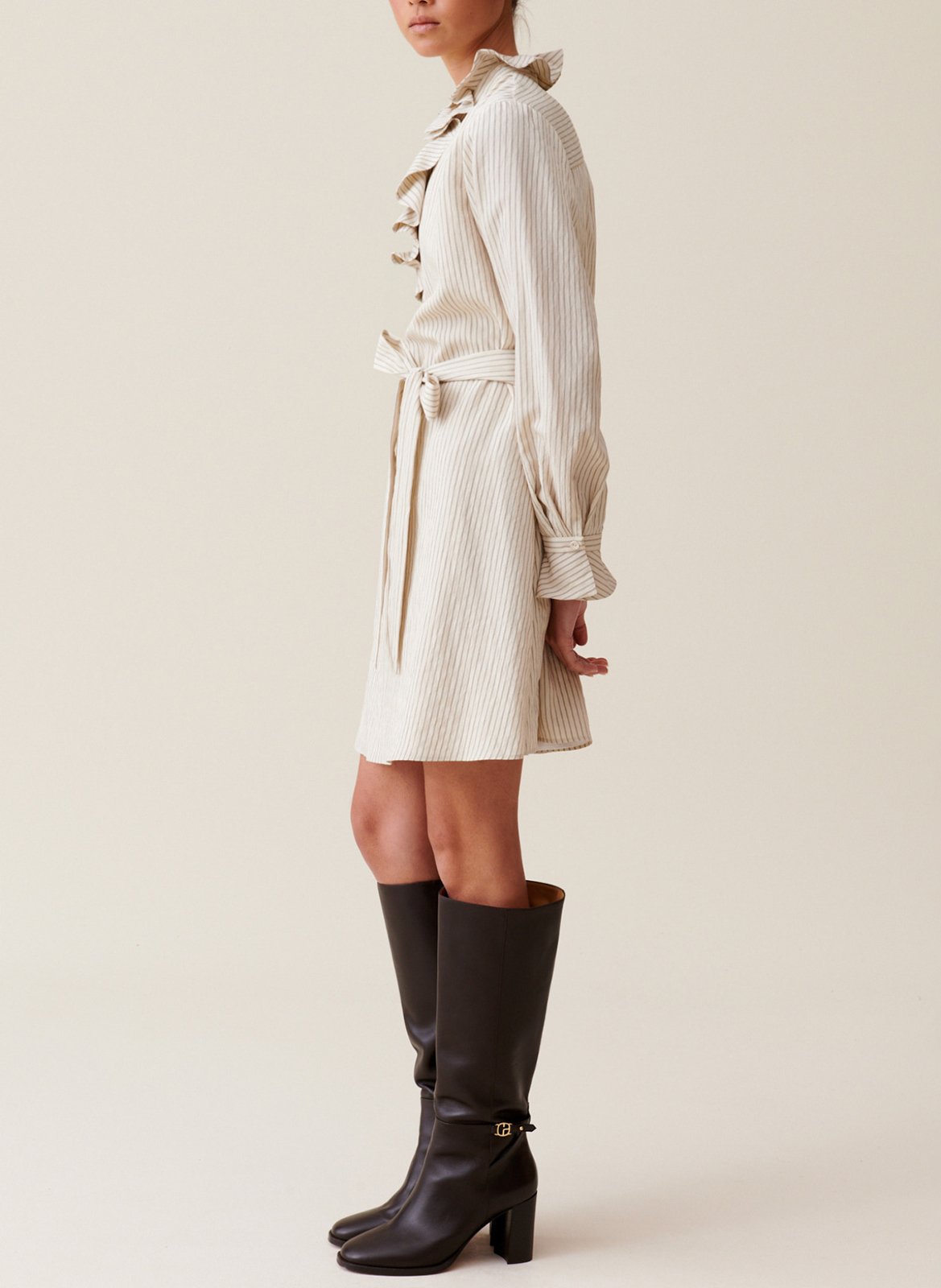 Robe courte col volanté rayée CLAUDIE PIERLOT Beige