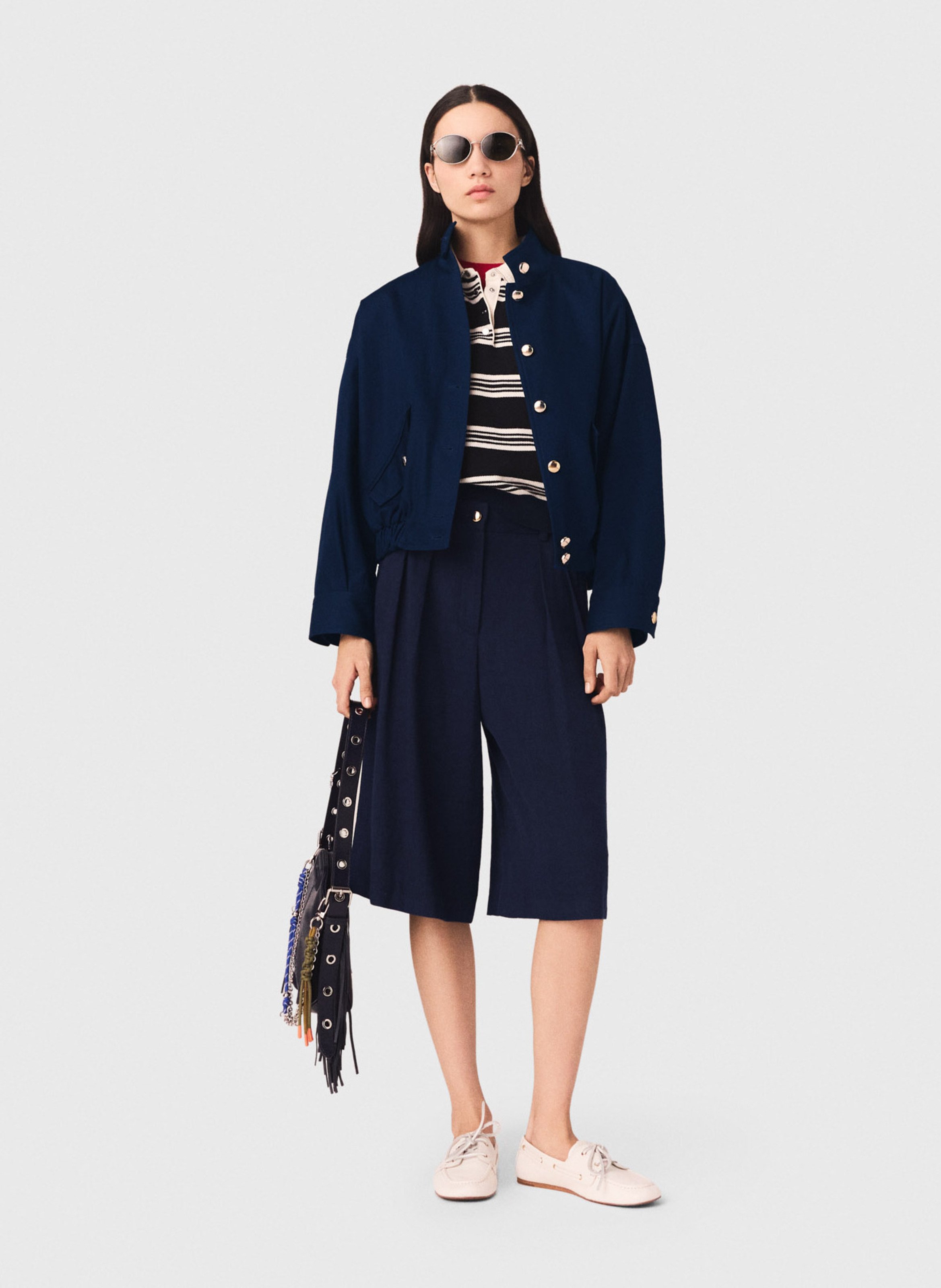 Veste courte boutonnée en coton MAJE Bleu