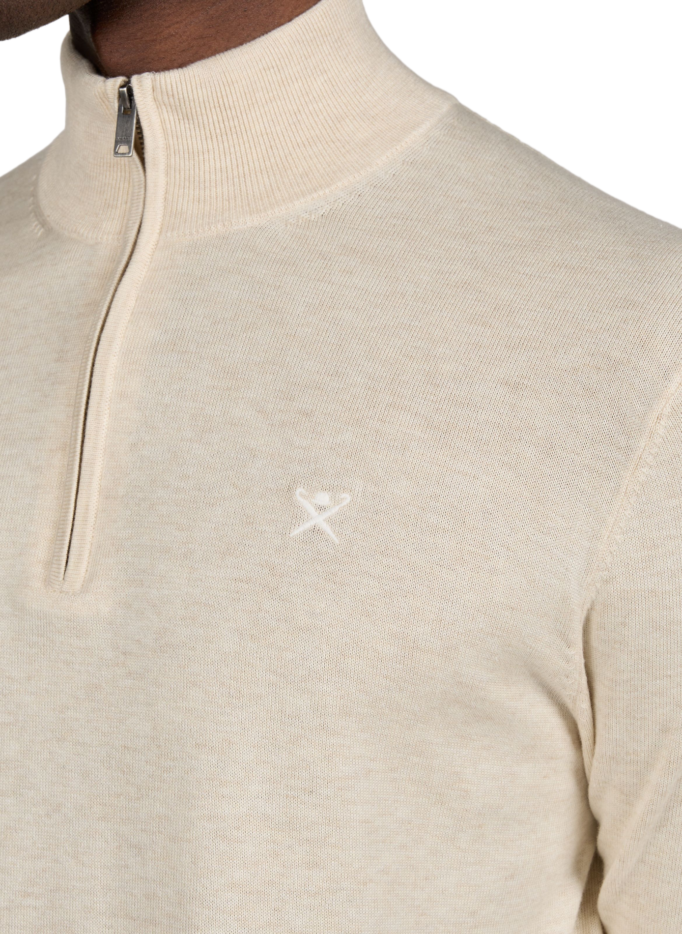 Pull col zippé en coton et soie HACKETT Beige