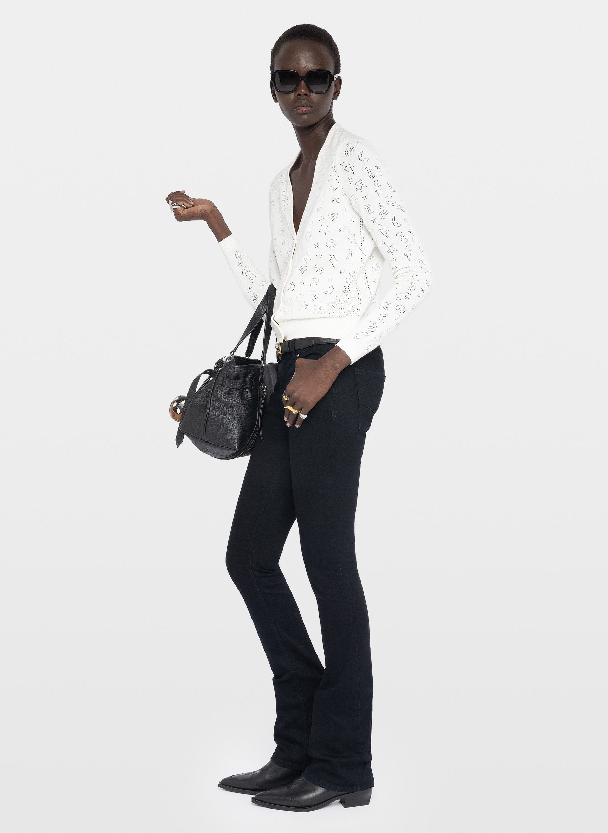 Cardigan droit col v en coton manala ZADIG&VOLTAIRE Blanc