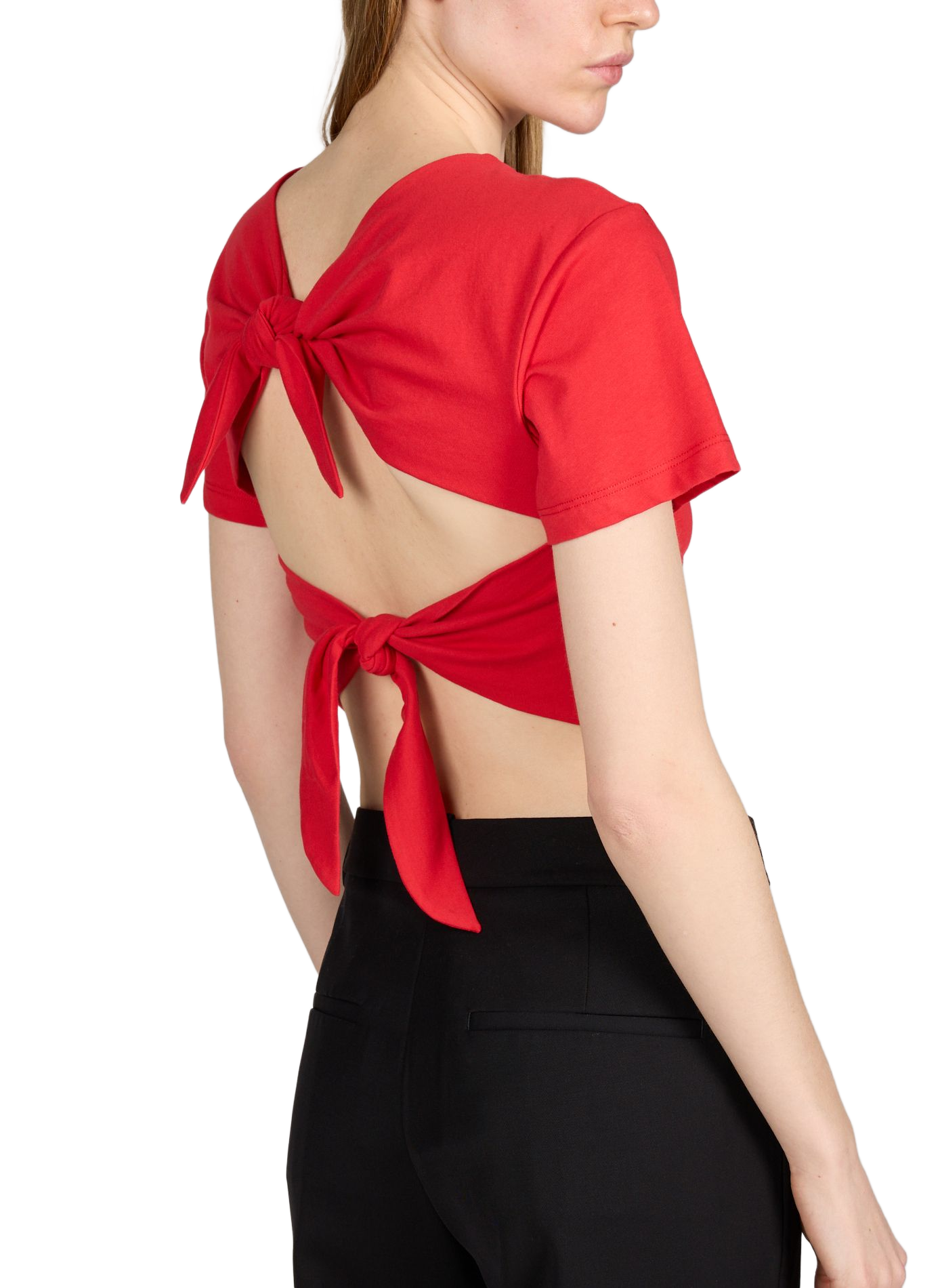 T-shirt à nouer et détails armatures en coton THE ATTICO Rouge