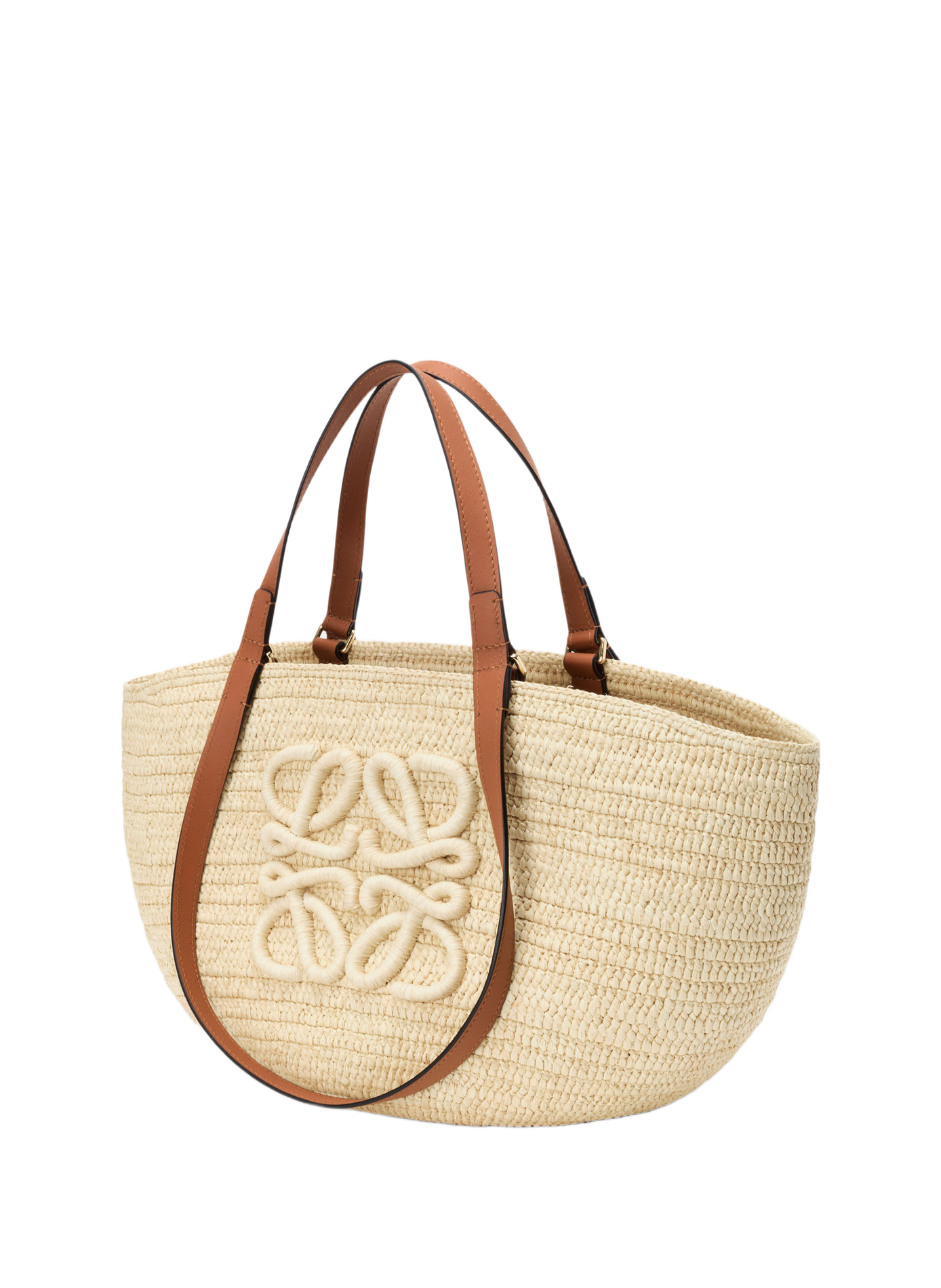 Panier Eclipse moyen en raphia et cuir de veau LOEWE Beige