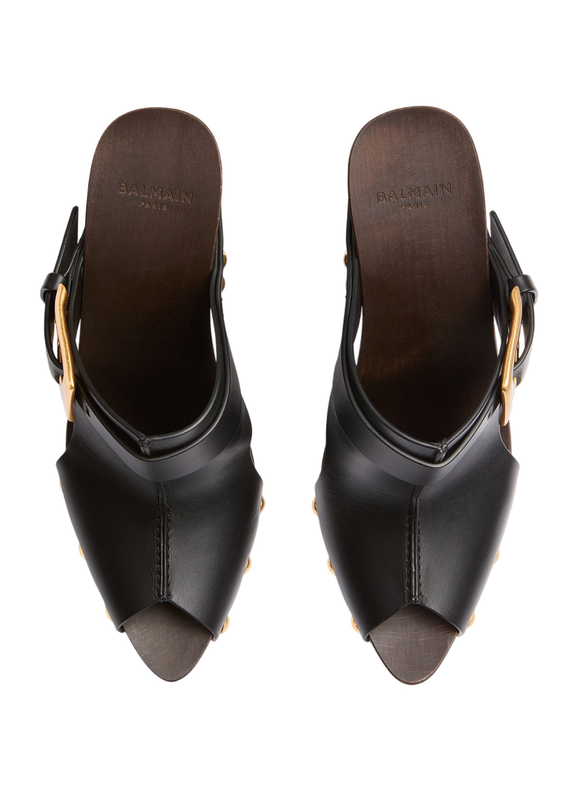 Mules anthem wedge en cuir lisse BALMAIN Noir