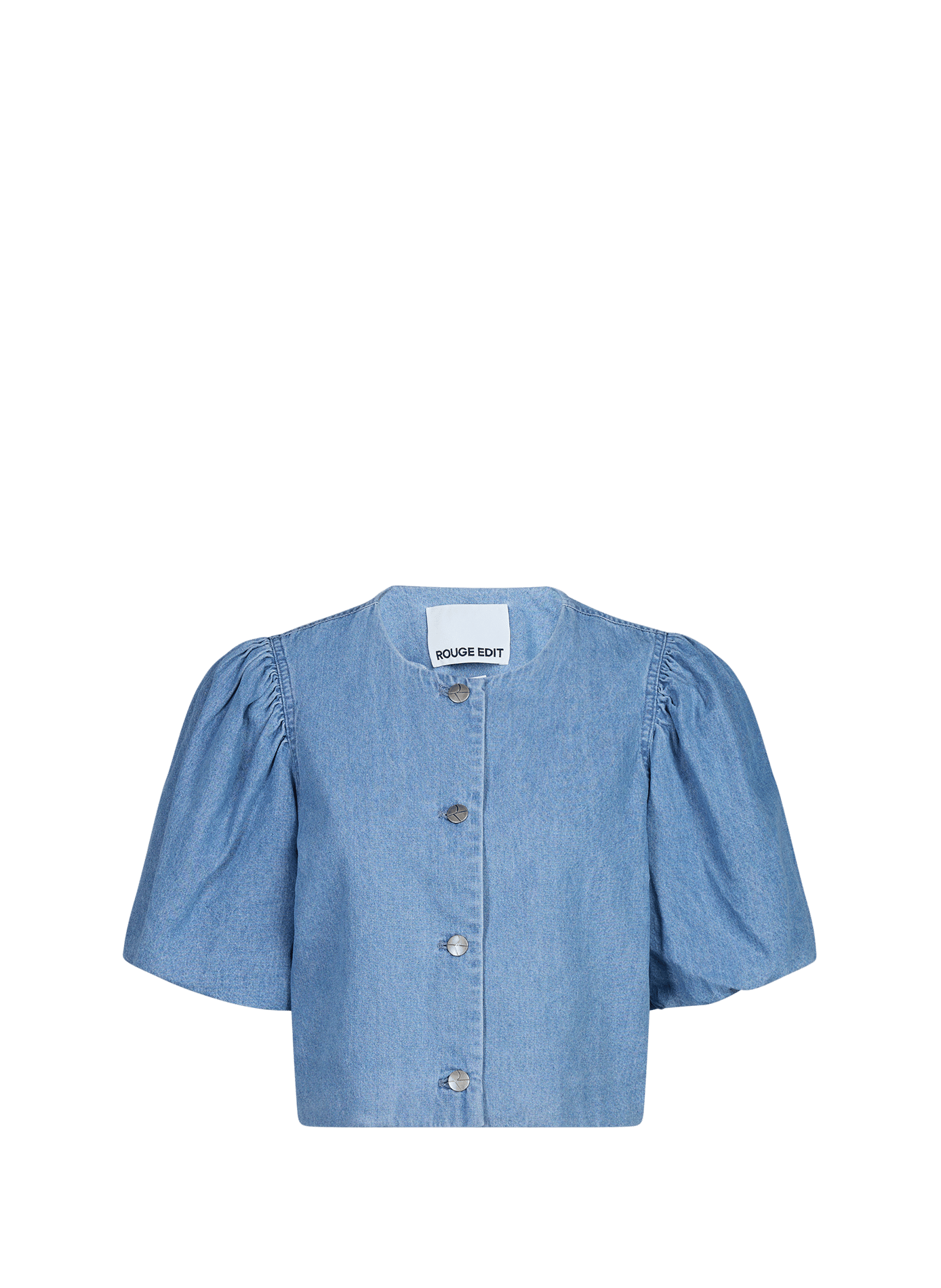 Top corto in denim di cotone ROUGE EDIT Blu