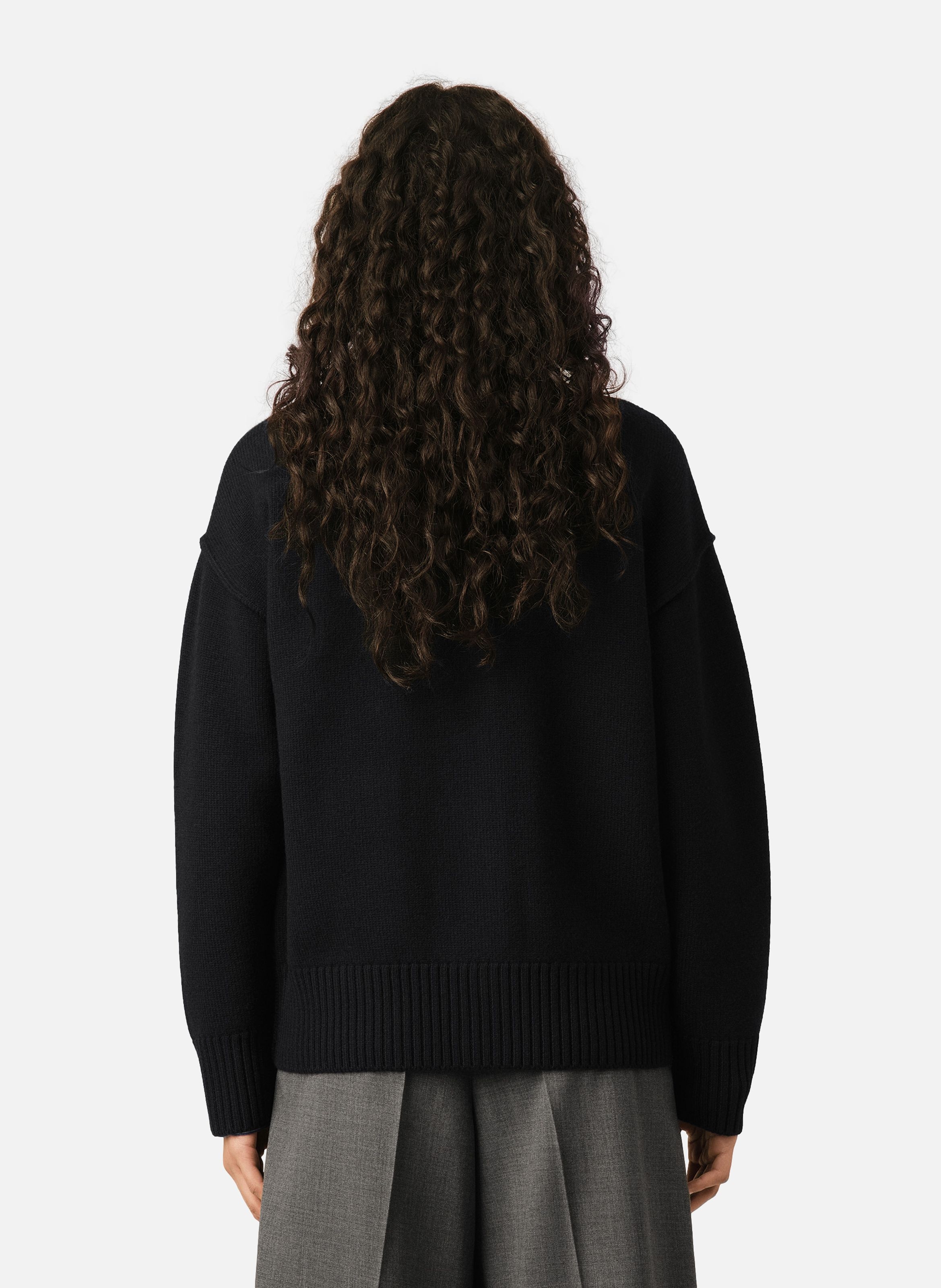 Cardigan col rond unisexe en laine ami de coeur AMI PARIS Noir