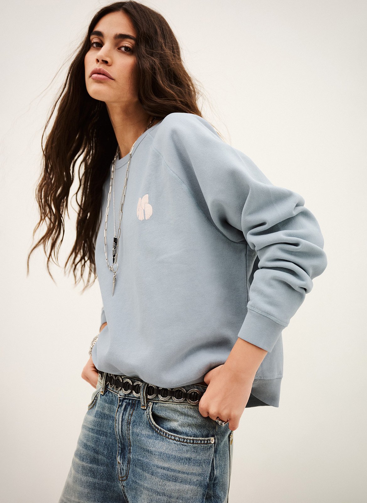 Sweat ample col rond en coton swing BA&SH Bleu