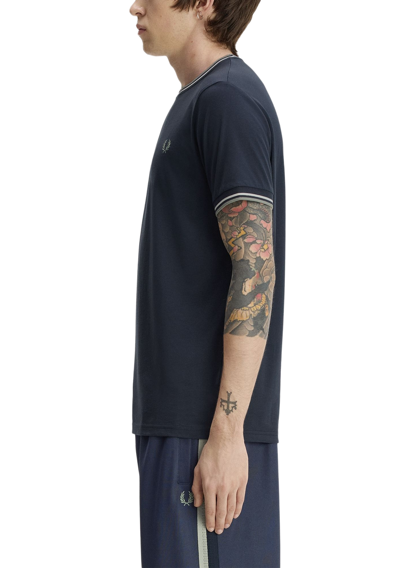 T-shirt uni à col rond en coton FRED PERRY Bleu