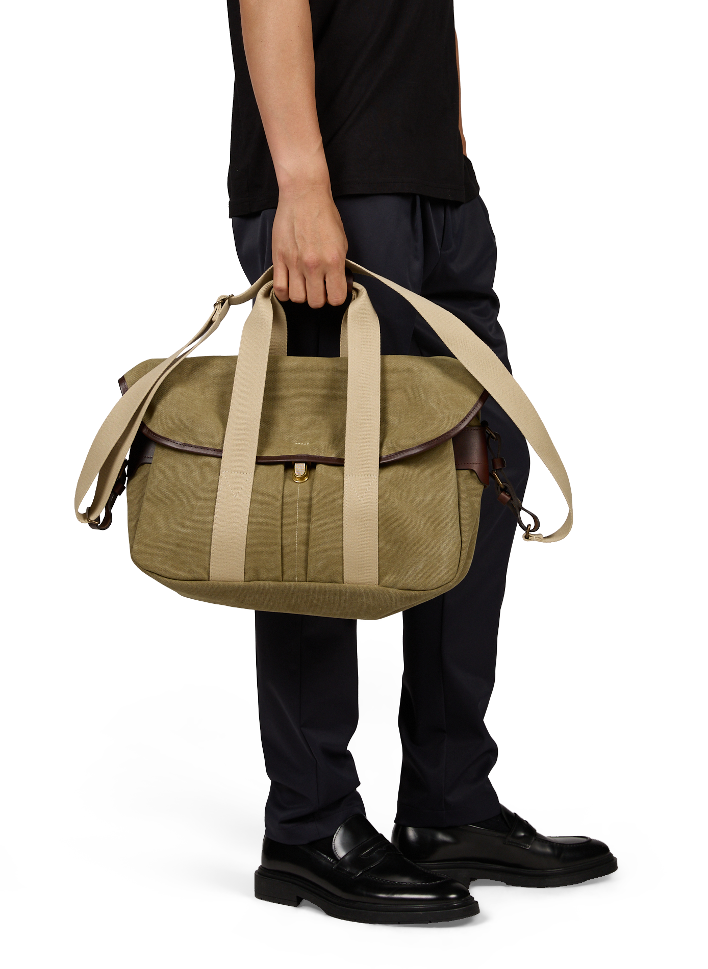 Business bag Musette in cotton and leather BLEU DE CHAUFFE Khaki