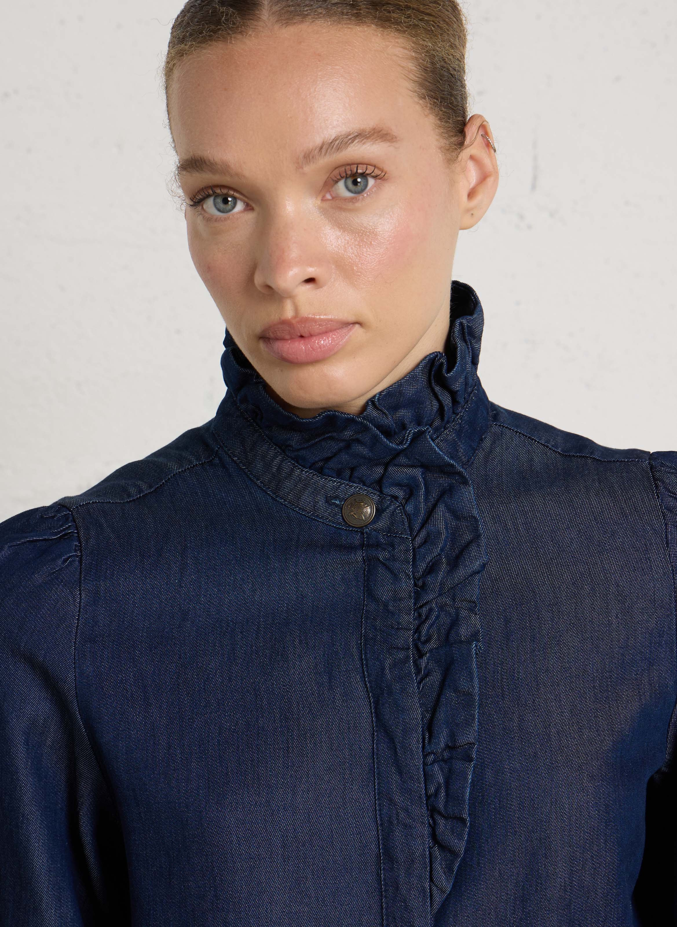 Chemise droite denim col victorien milan MAISON 123 Bleu