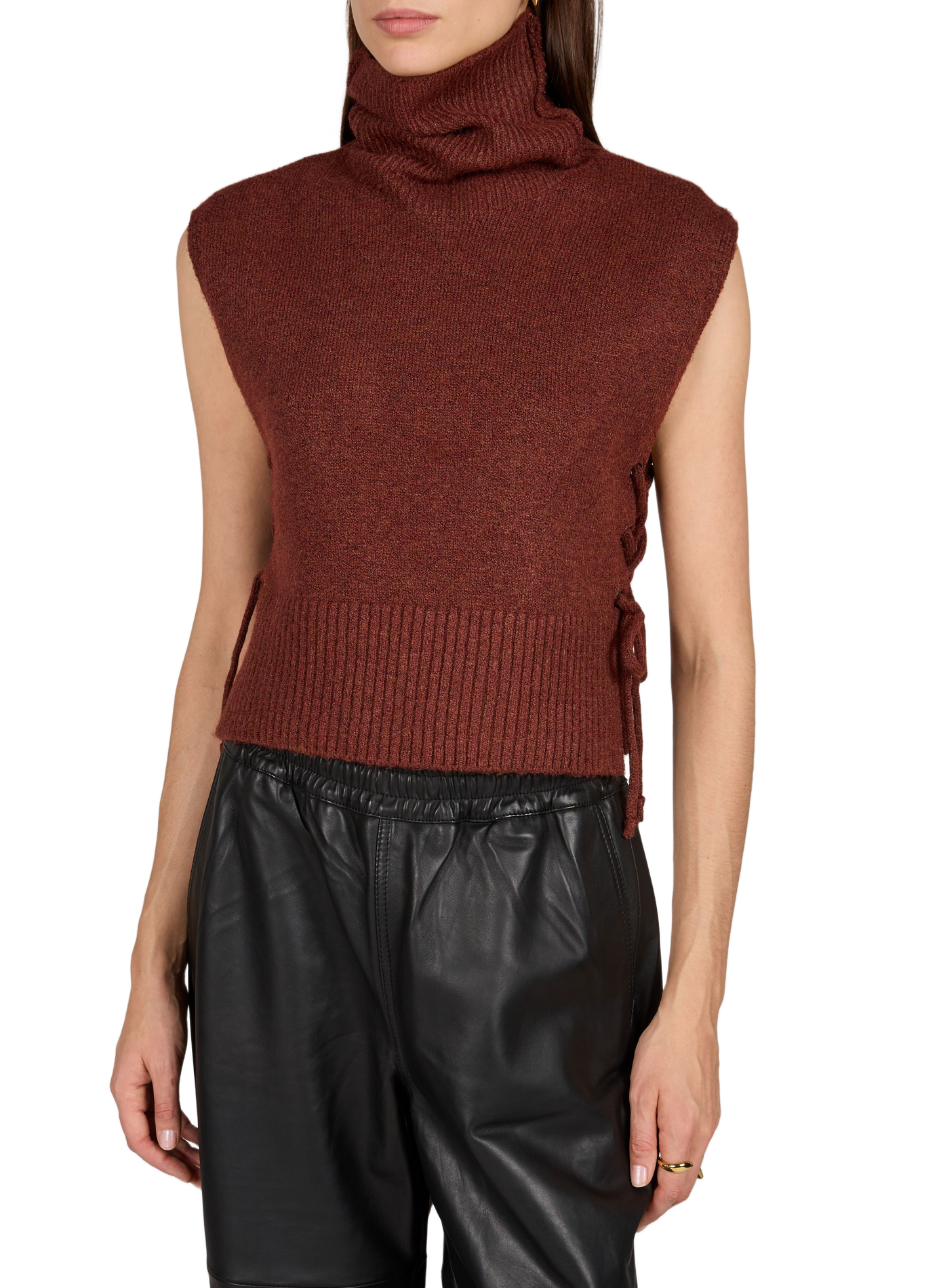 Sleeveless lace-up turtleneck sweater VILA Beige