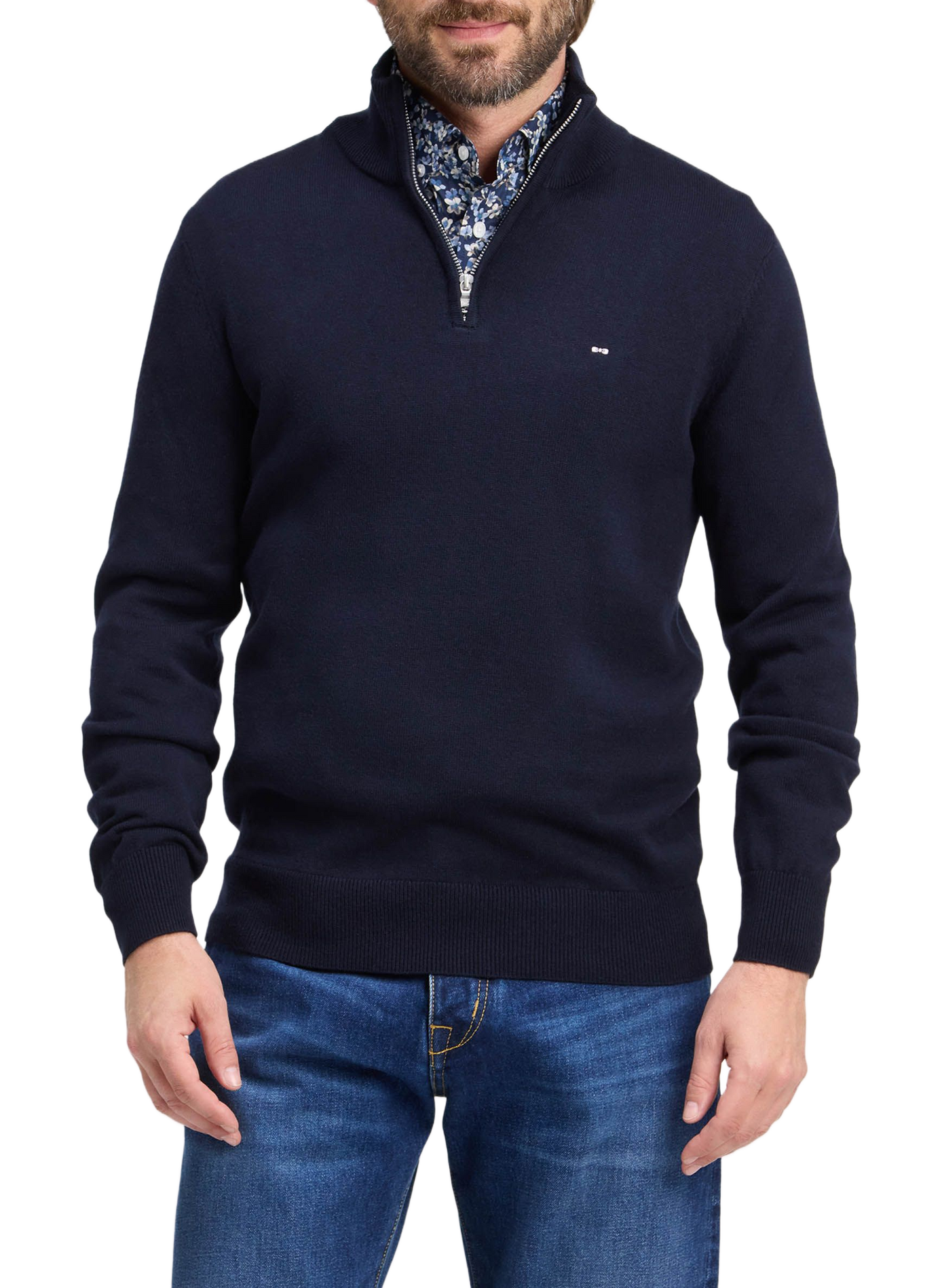 Pull col montant zippée en laine mélangée EDEN PARK Blue