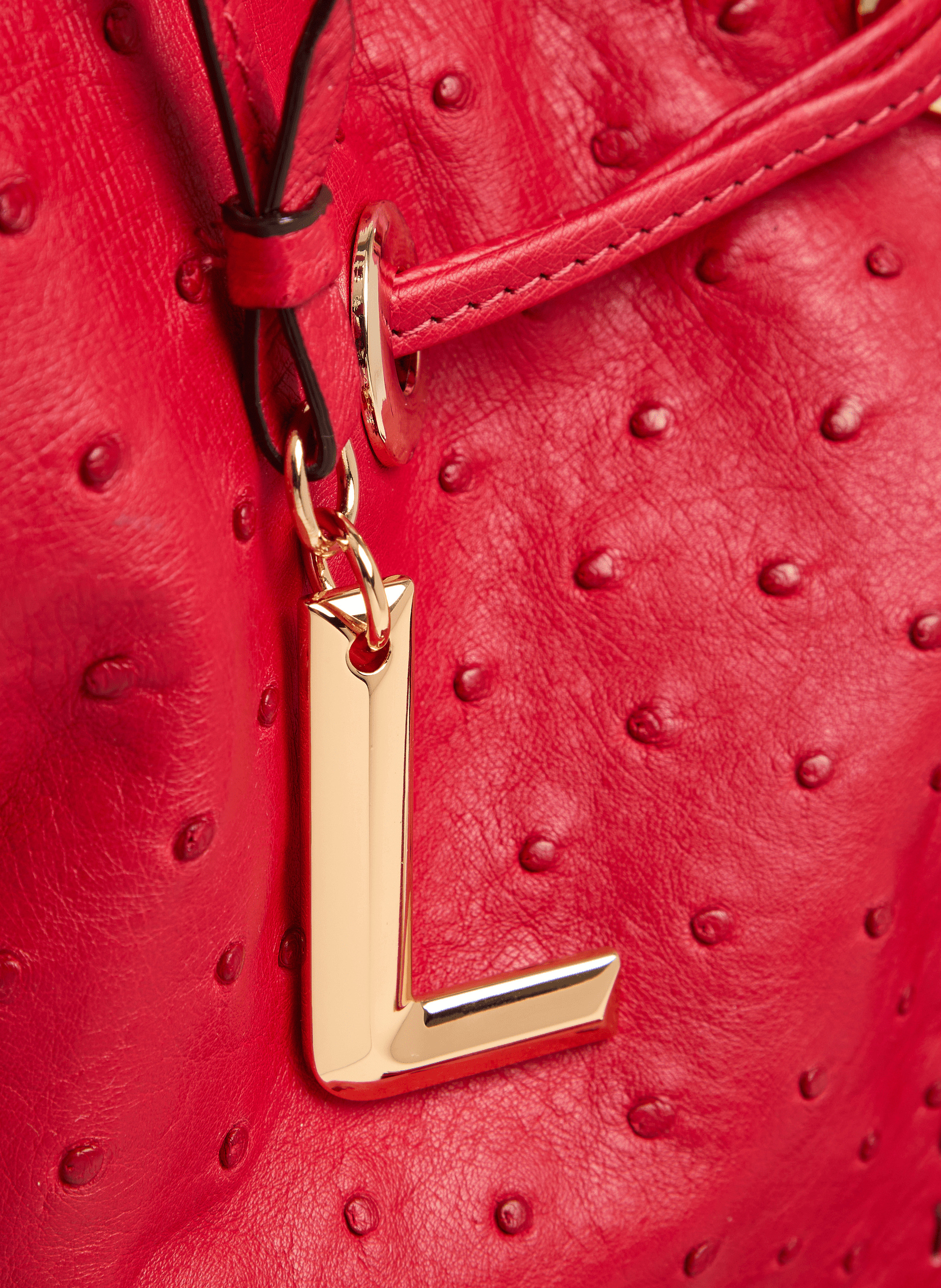 Sac seau premier flirt de lancel en animation 150y autruche : autruche & cuir de vachette lisse LANCEL Rouge
