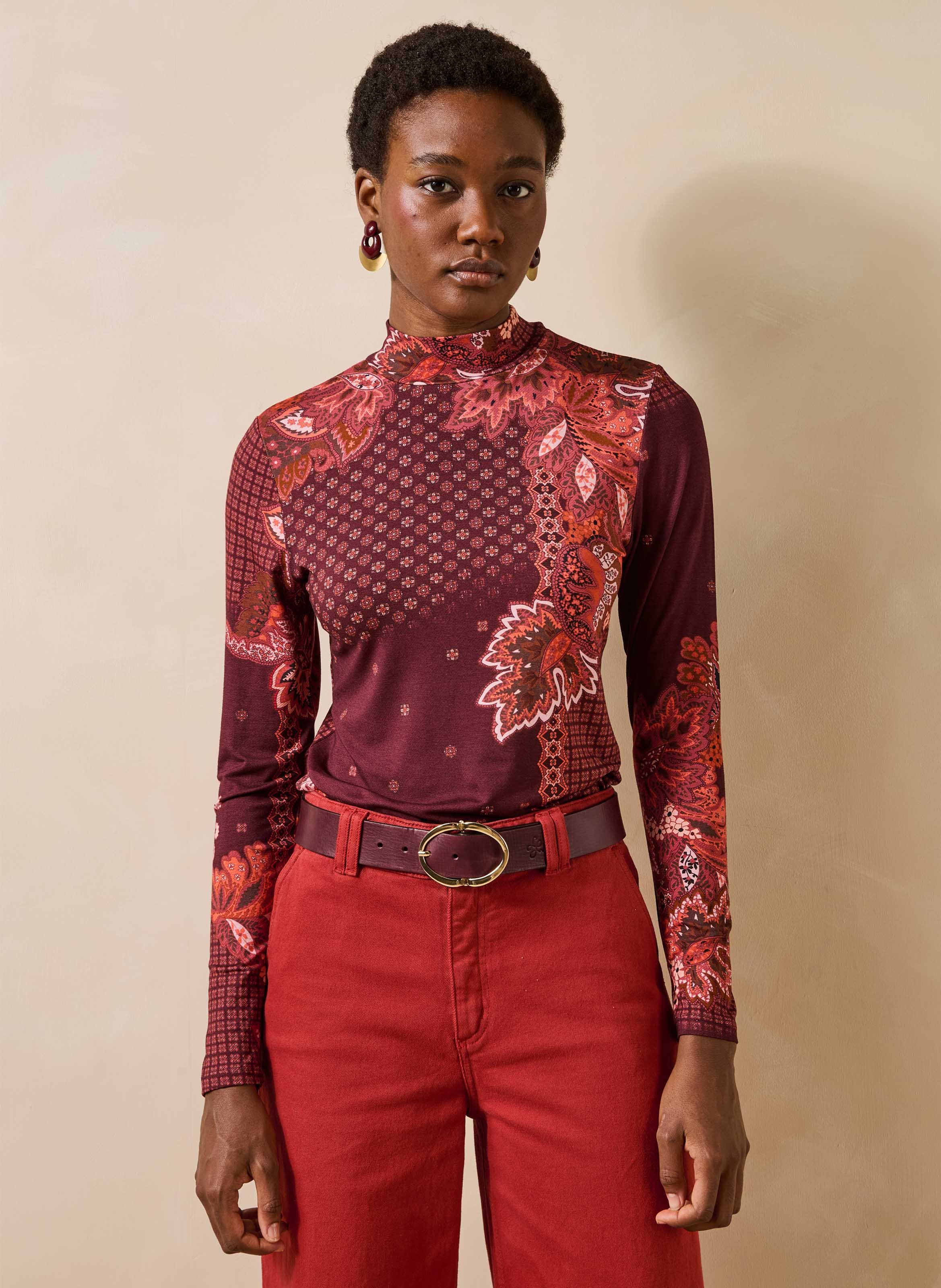 T-shirt met lange mouwen, print en opstaande kraag LA FEE MARABOUTEE Rood