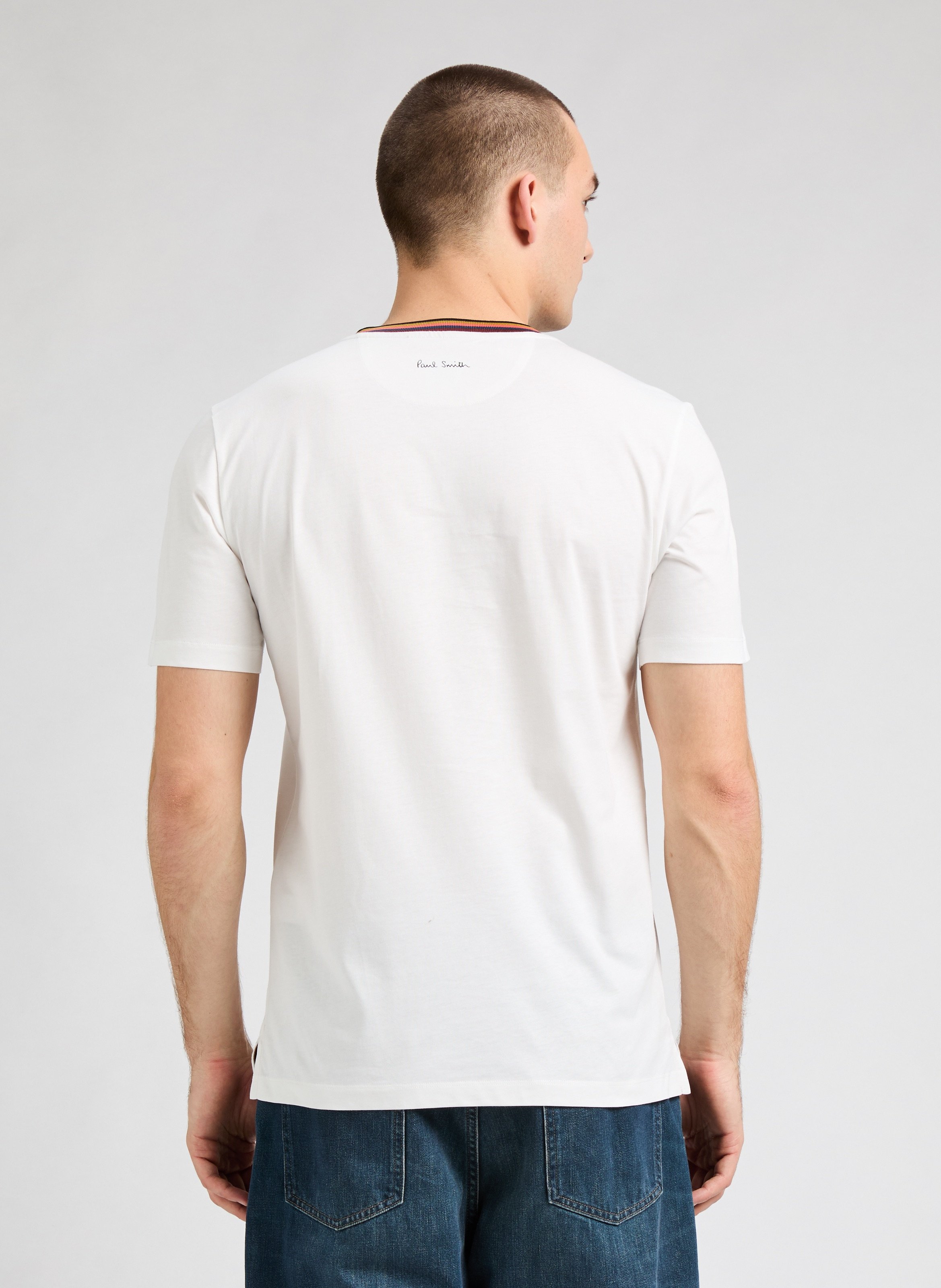 T-shirt bandes colorées sur col Blanc