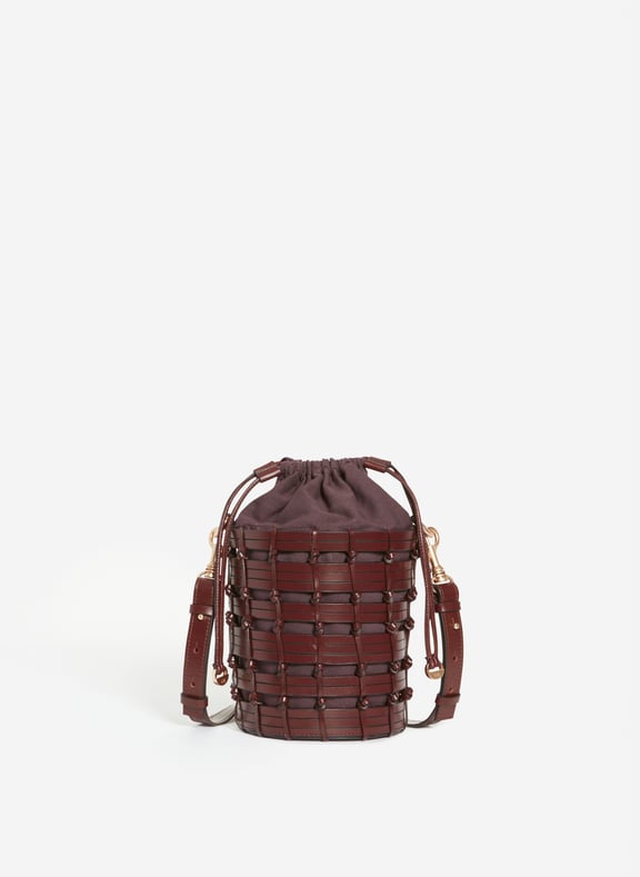 Petit sac seau en cuir tressé Marron by VANESSA BRUNO VANESSA BRUNO Petit sac seau en cuir tressé Marron