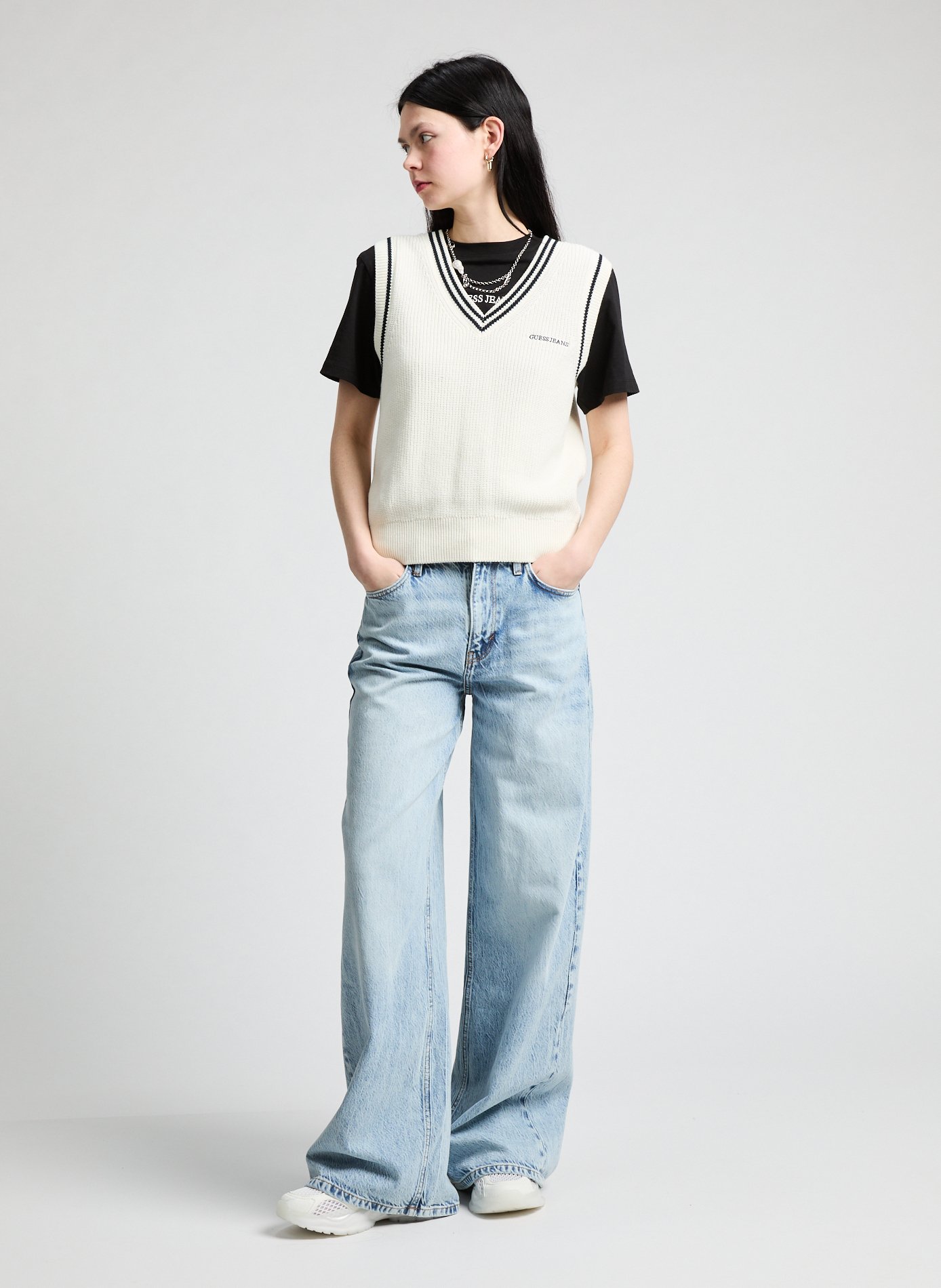 Sleeveless cotton jumper GUESS Beige