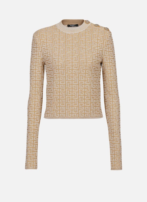 Top en maille monogramme pb labyrinthe Beige by BALMAIN BALMAIN Top en maille monogramme pb labyrinthe Beige