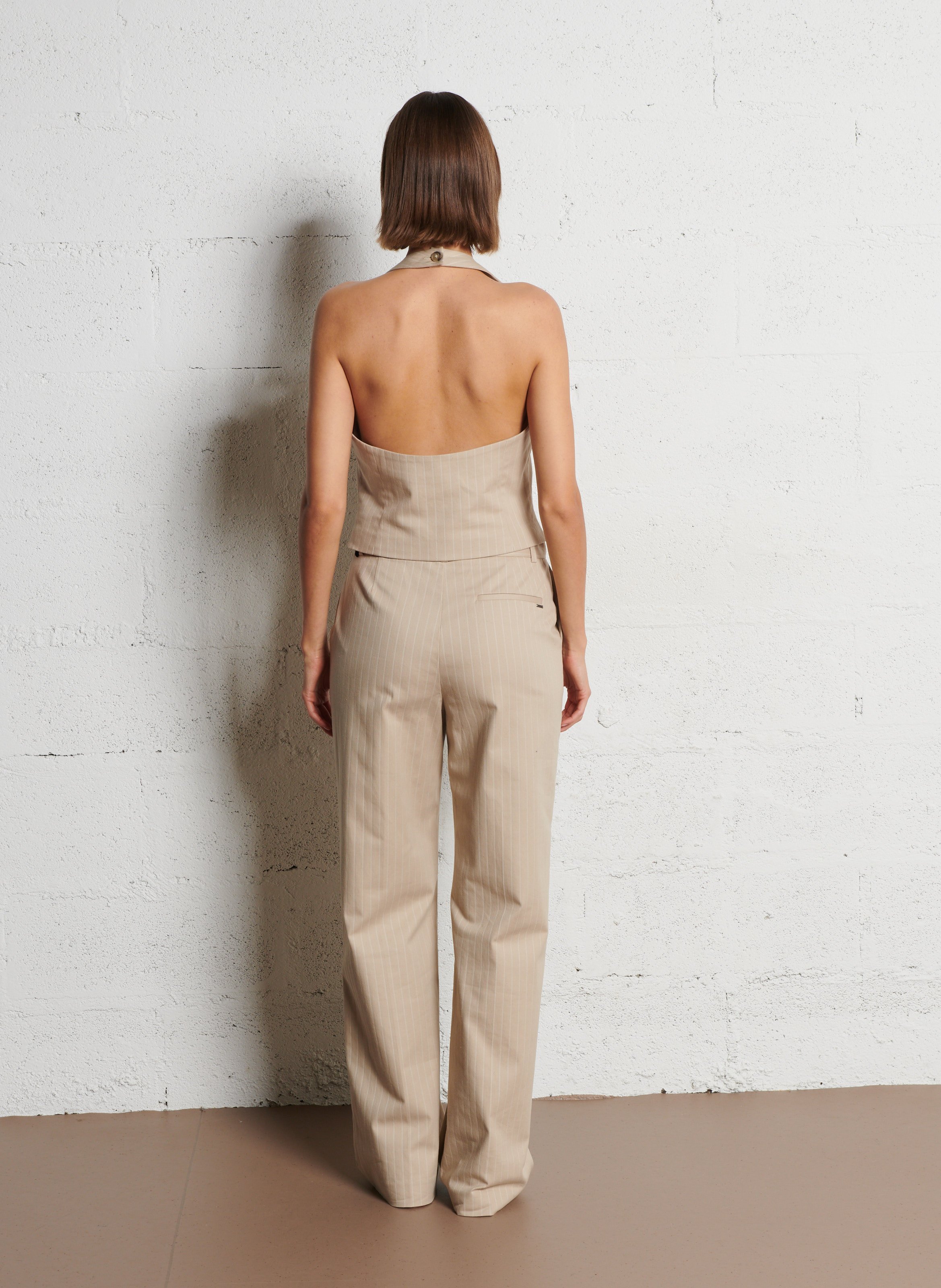 Gilet de costume en coton mélangé rayé IKKS Beige