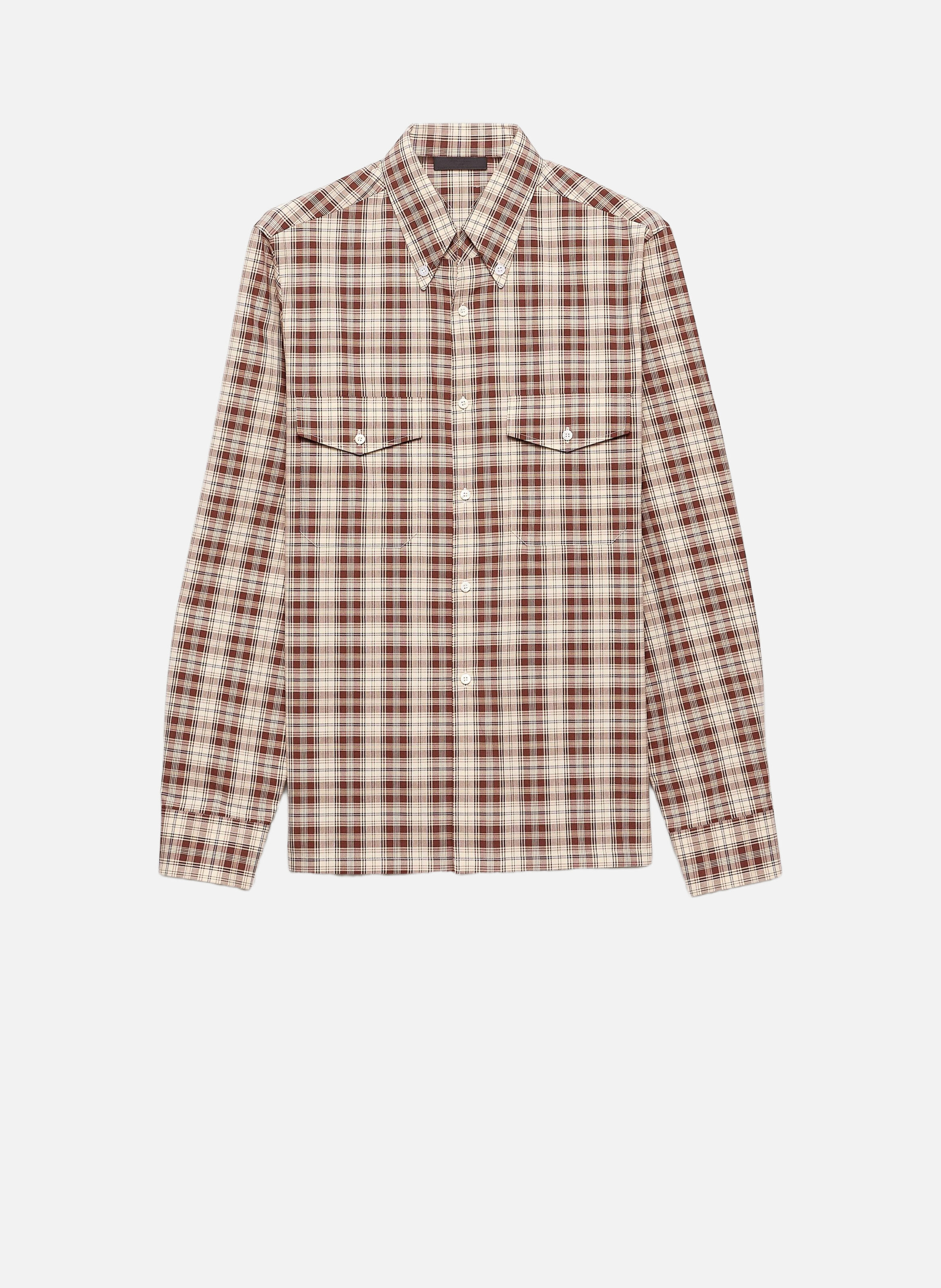 Chemise en coton à carreaux avec fermeture boutonn PRADA Beige
