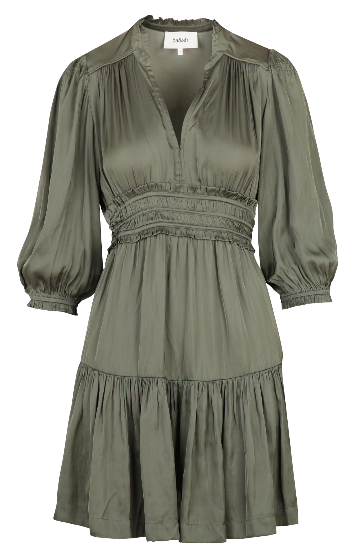 Robe courte froncée col tunisien en satin cyrilia BA&SH Kaki