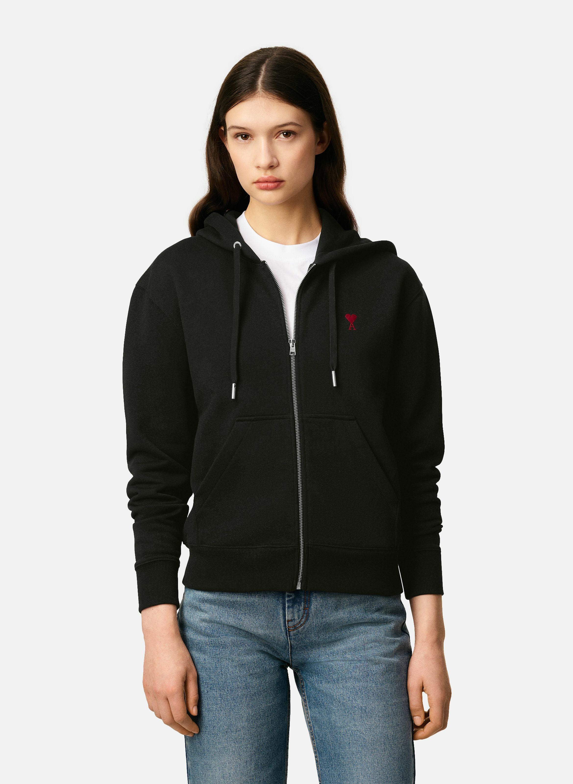 Hoodie zippé ami de coeur rouge unisexe AMI PARIS Noir