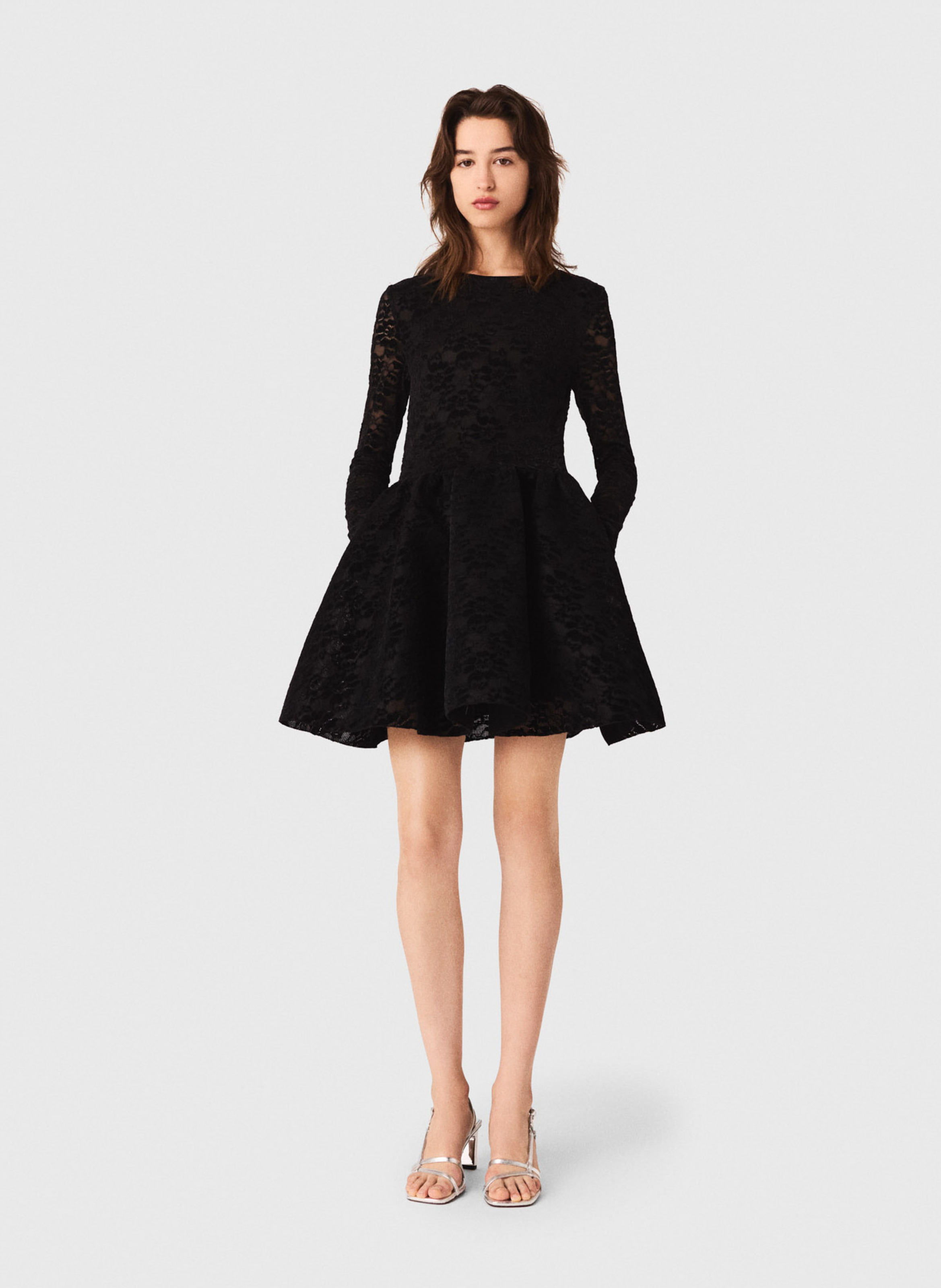 Robe courte en dentelle col rond MAJE Noir